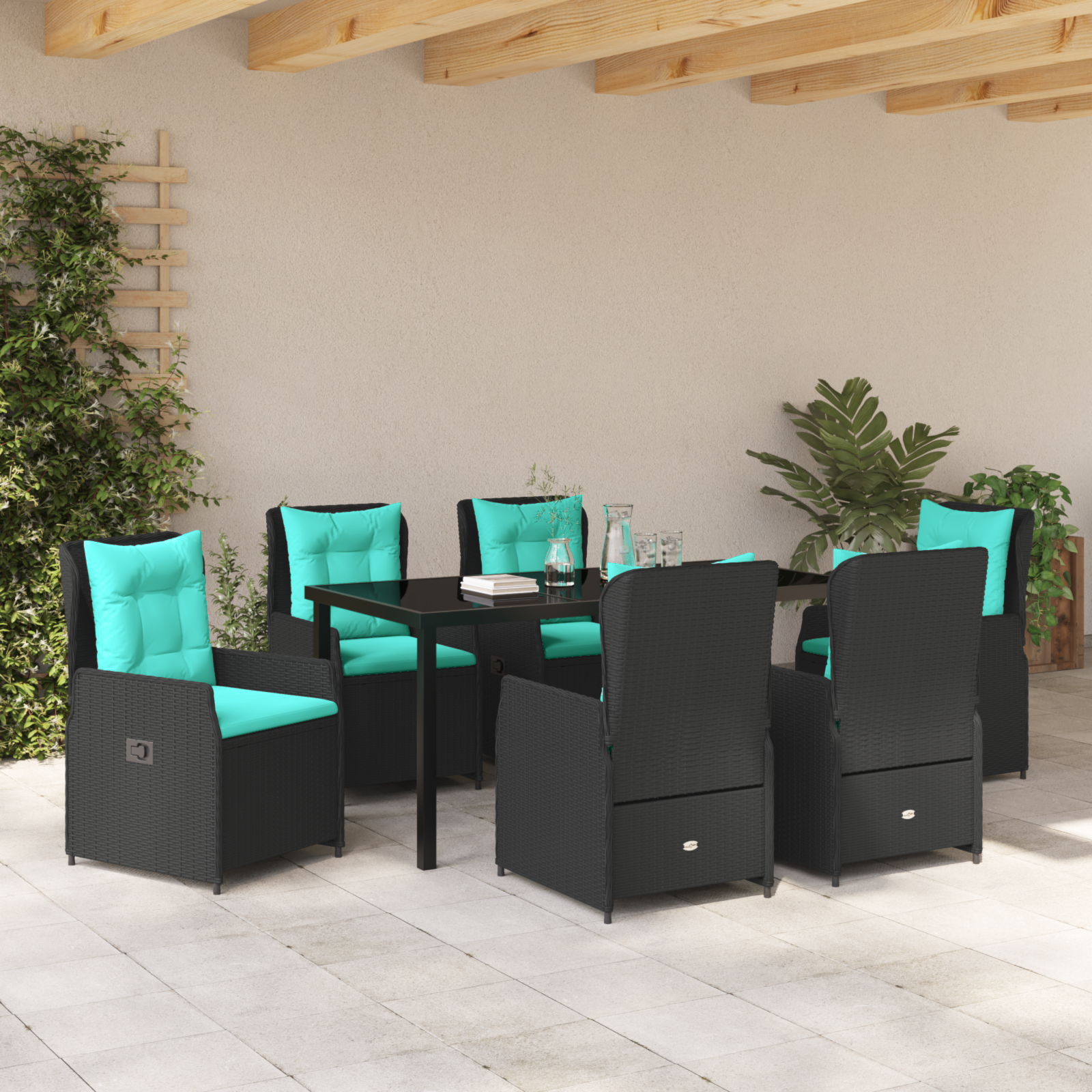 Set de 7 piese pentru dining în grădină, poliratan negru GartenMobel Dekor