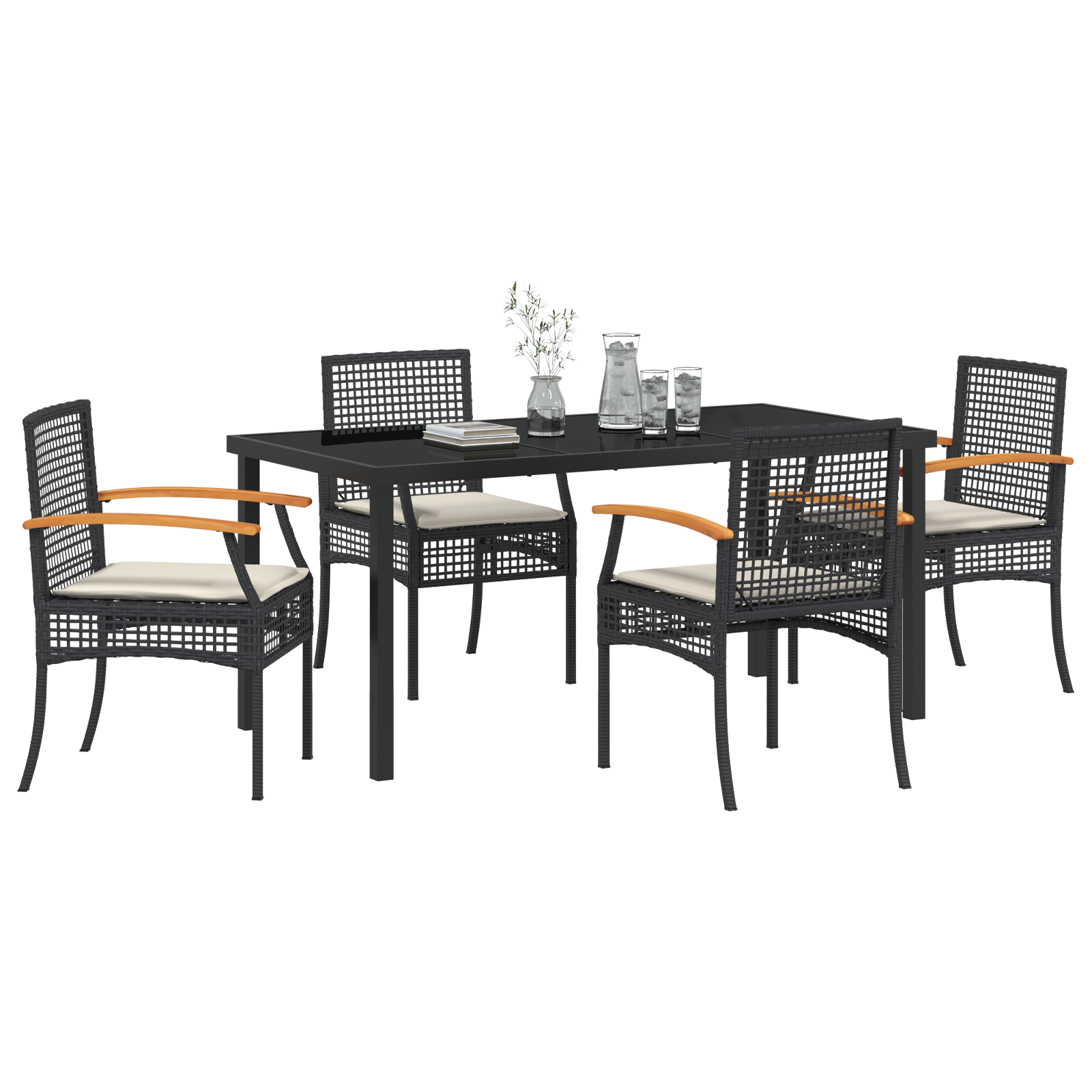 Set de Dining Grădină de 5 Piese cu Perne Negru Poliratan GartenMobel Dekor