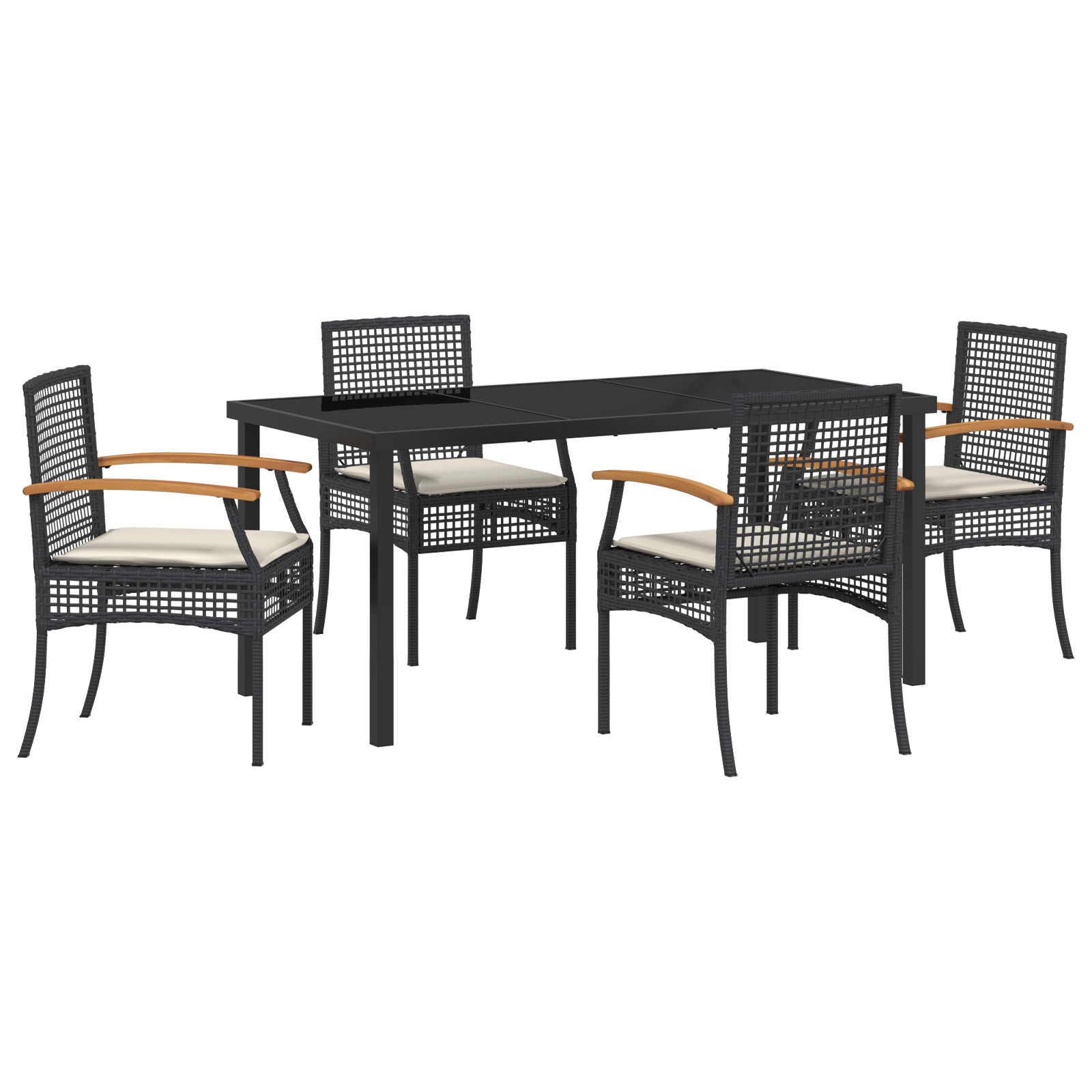 Set de Dining Grădină de 5 Piese cu Perne Negru Poliratan GartenMobel Dekor