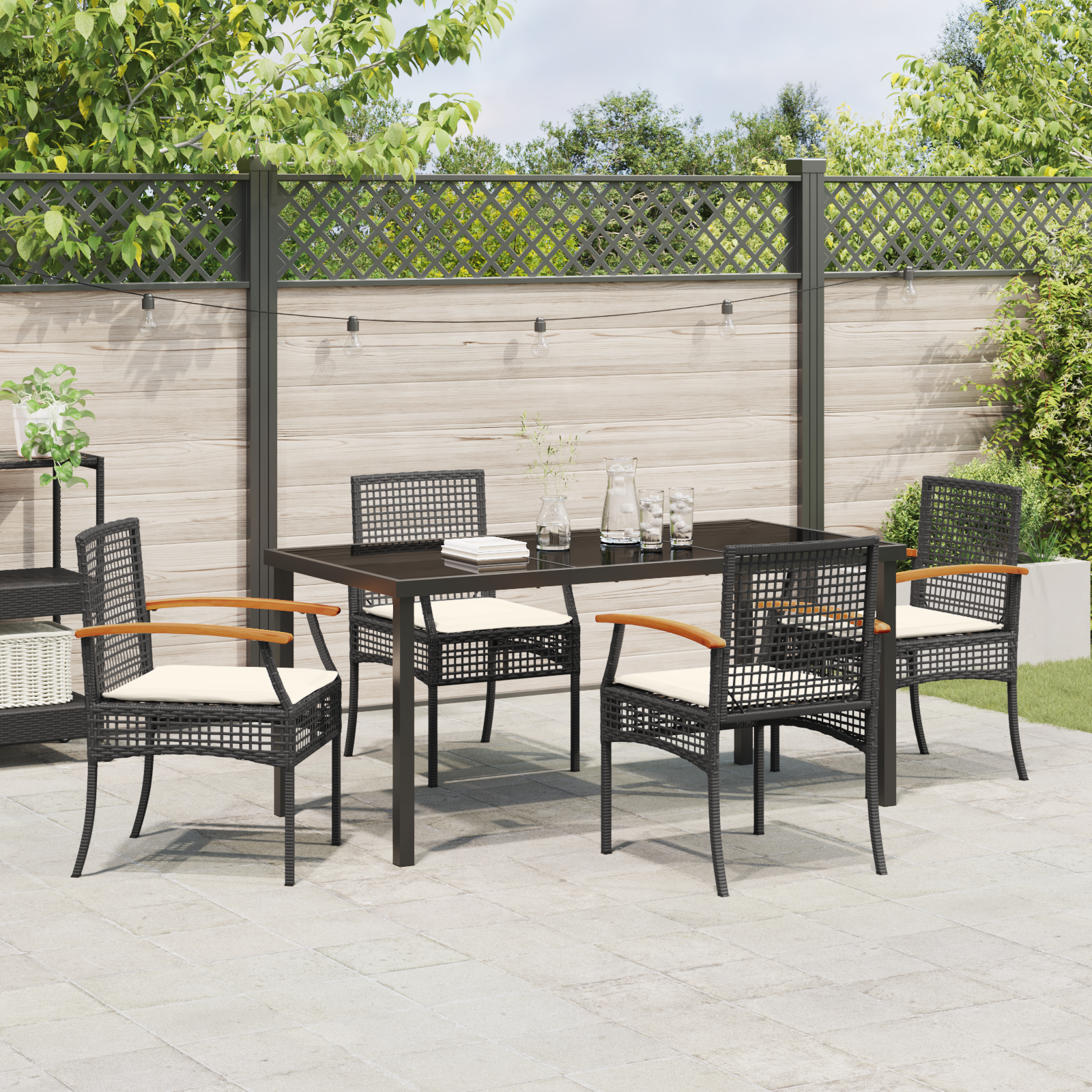 Set de Dining Grădină de 5 Piese cu Perne Negru Poliratan GartenMobel Dekor