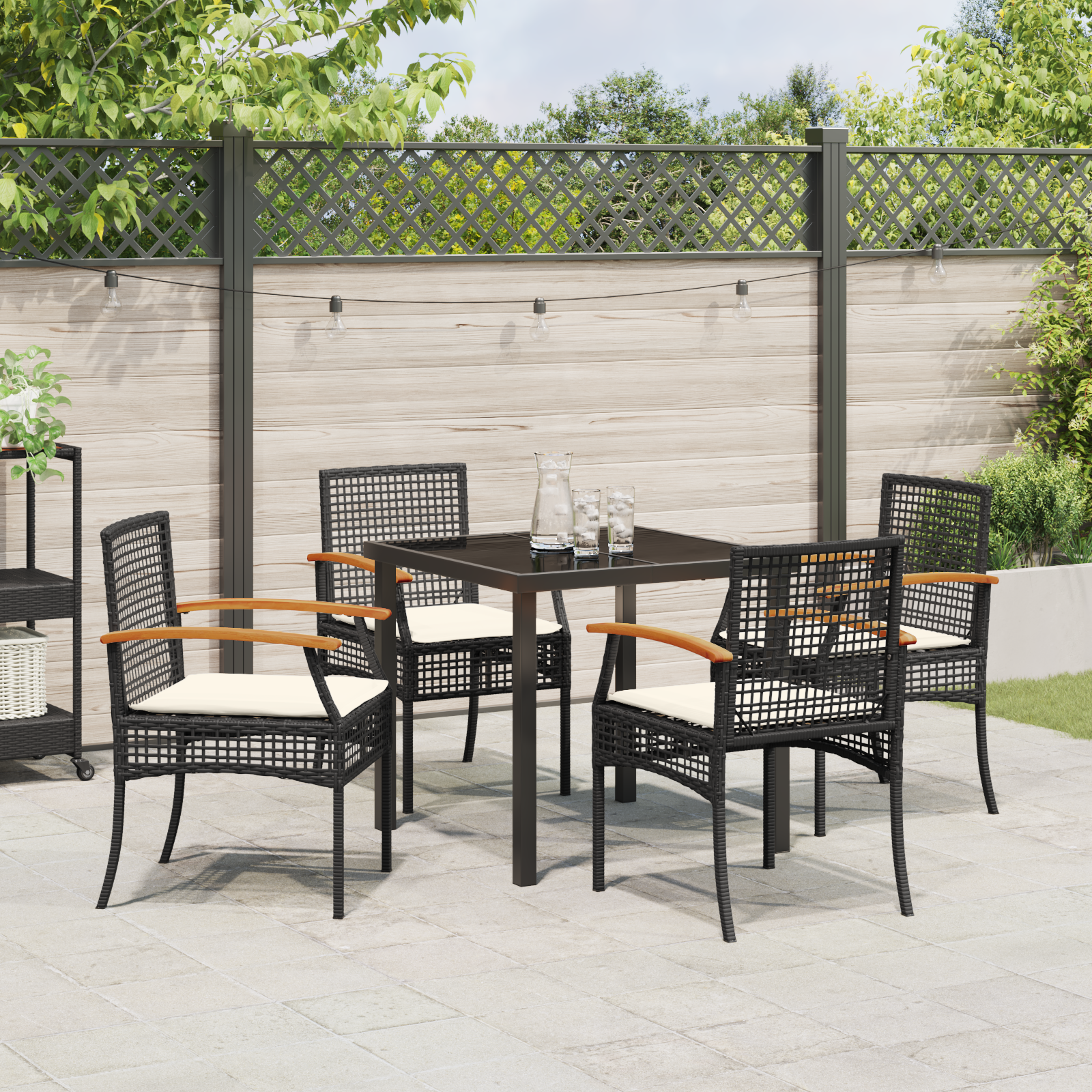 Set de Dining de Grădină 5 Piese cu Perne Negru Poliratan GartenMobel Dekor