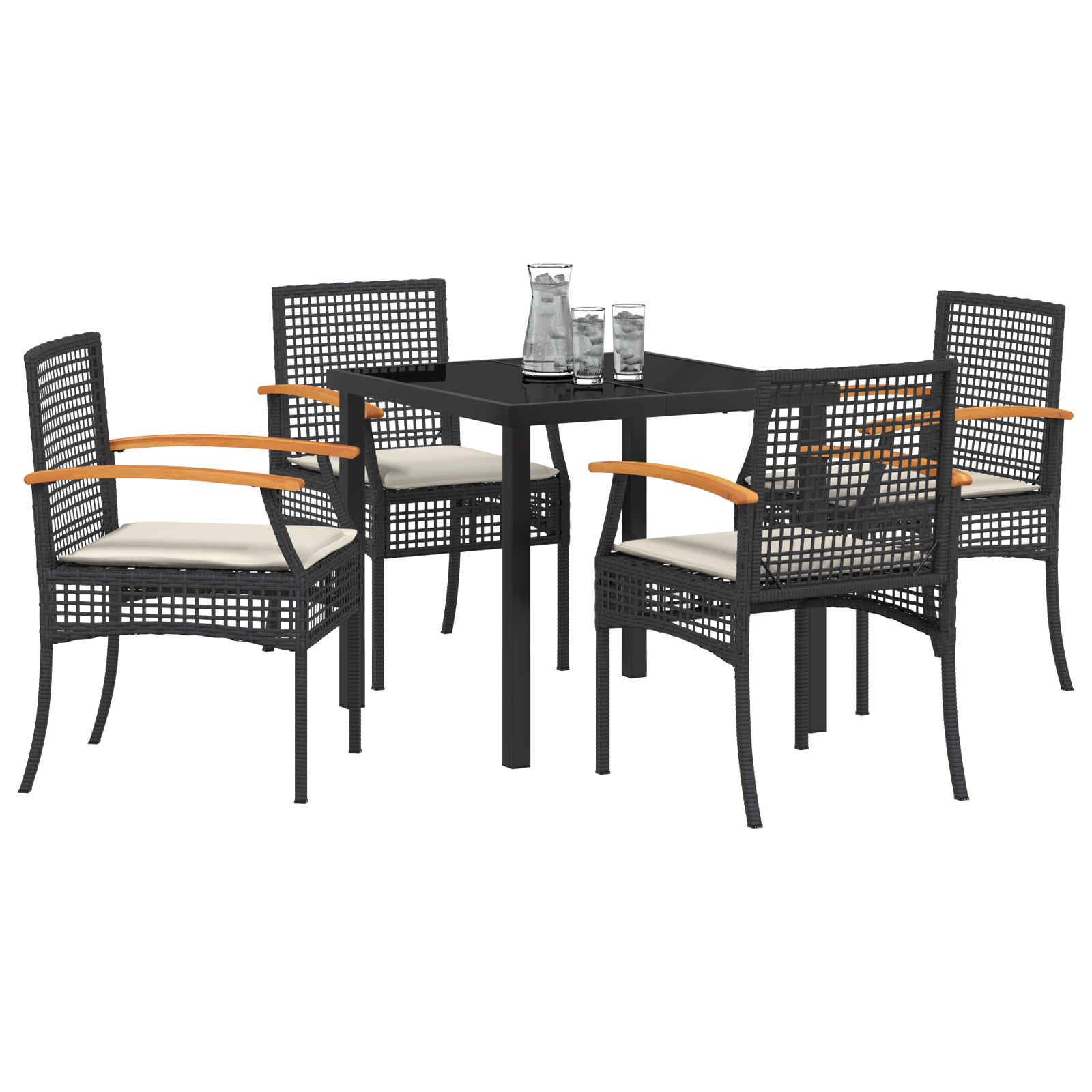 Set de Dining de Grădină 5 Piese cu Perne Negru Poliratan GartenMobel Dekor