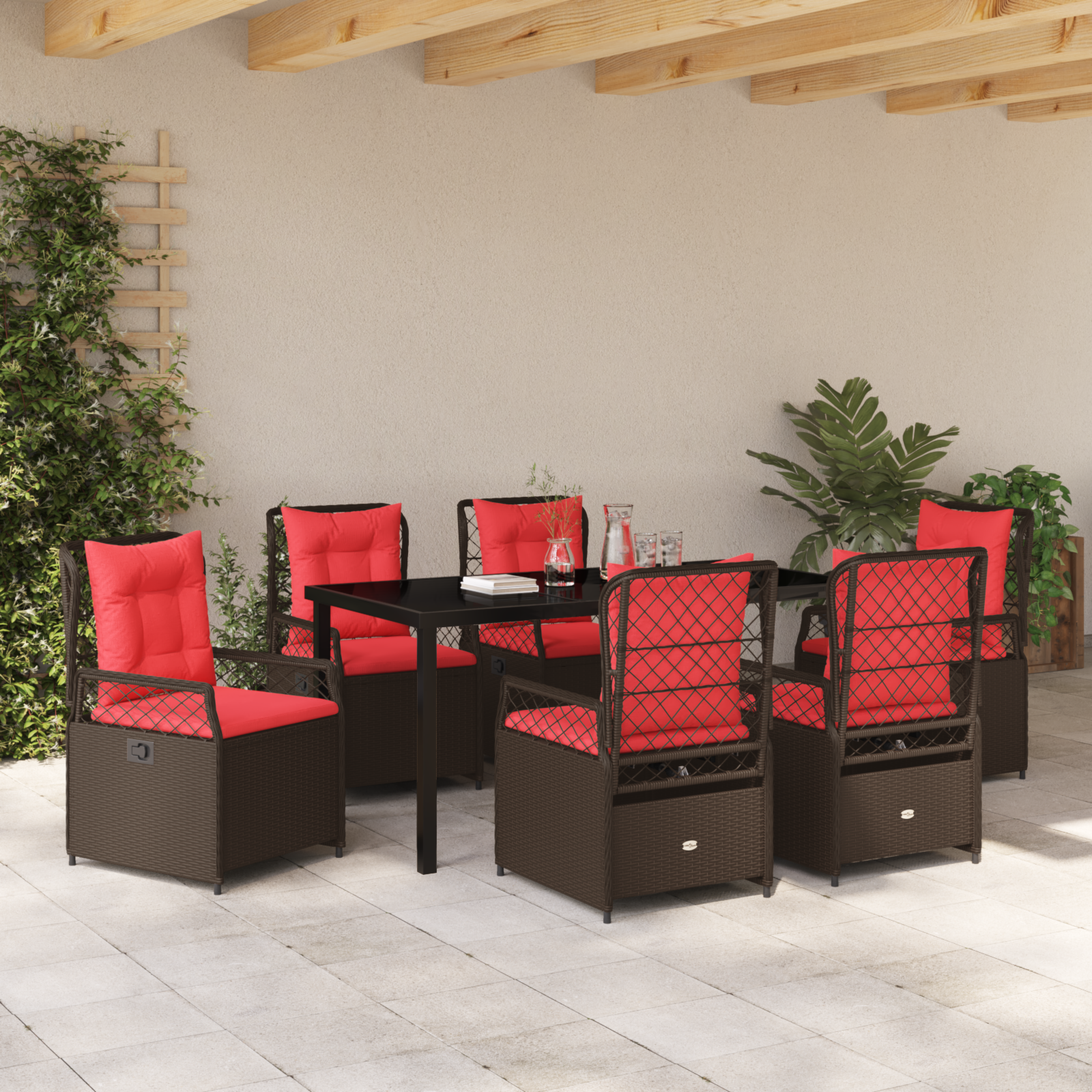 Set de Dining de Grădină 7 Piese Maro Poliratan GartenMobel Dekor