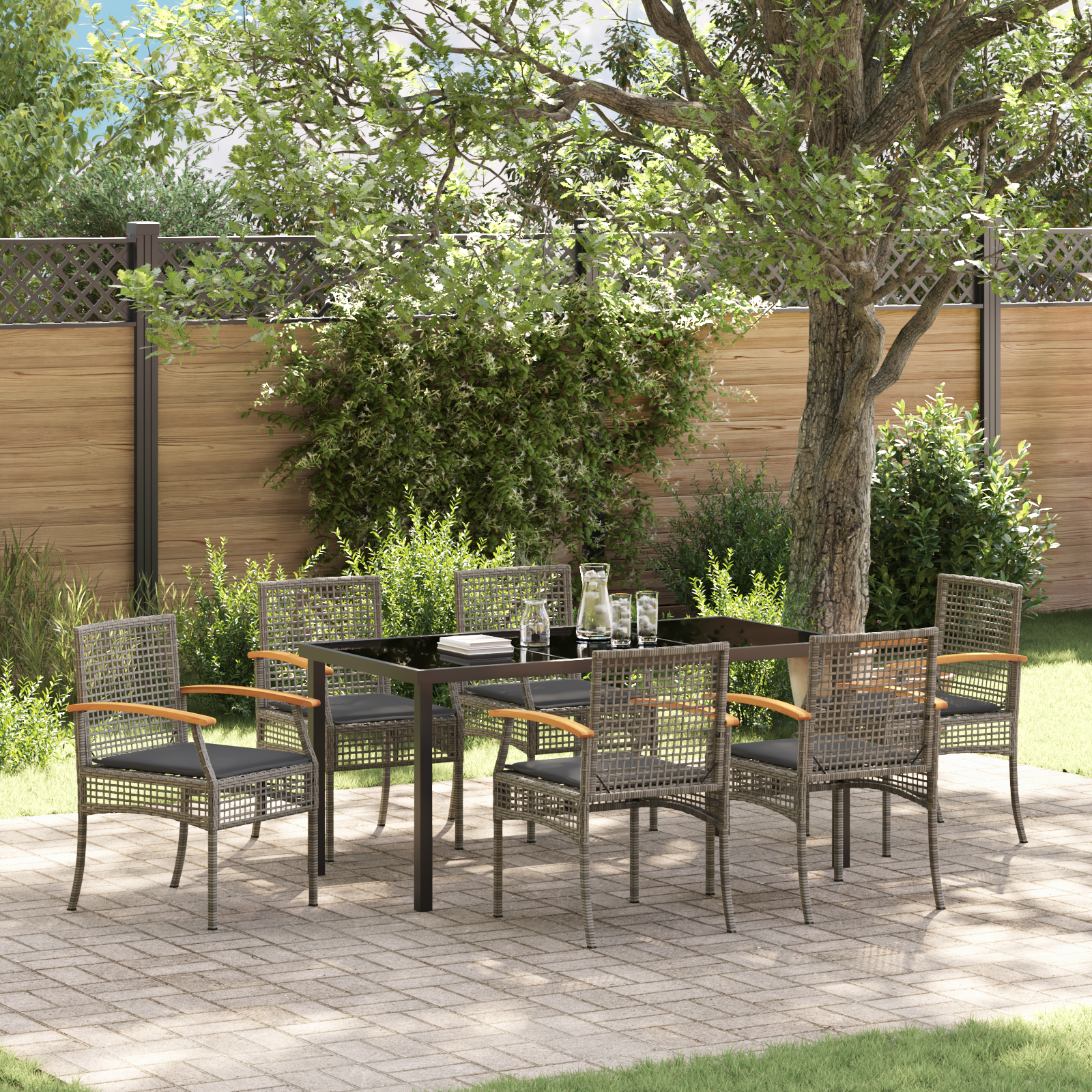 Set de Dining de Grădină cu 7 Piese cu Perne Gri Poliratan GartenMobel Dekor