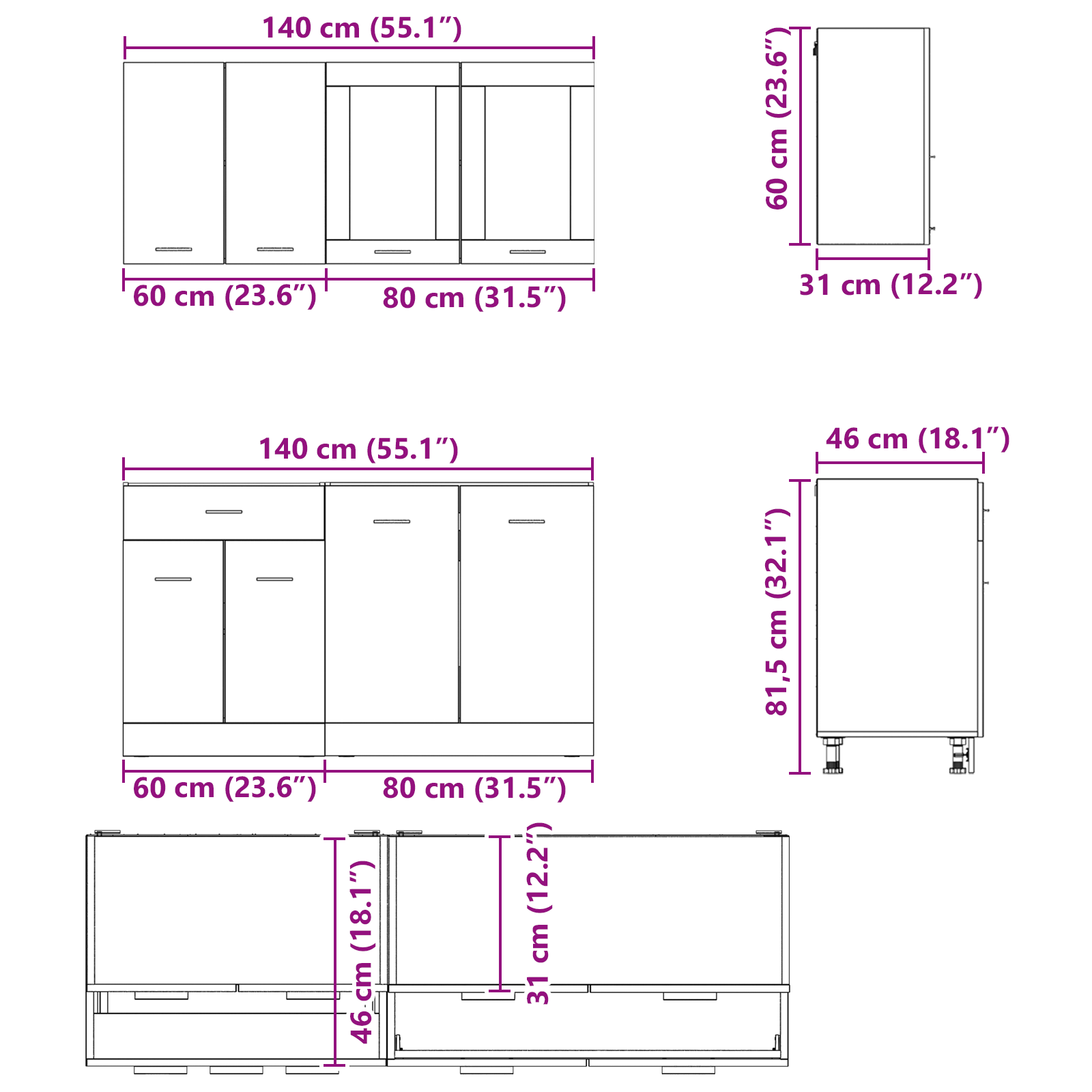Set de Dulapuri pentru Bucătărie din 4 Piese Stejar Afumat Lemn Stratificat GartenMobel Dekor