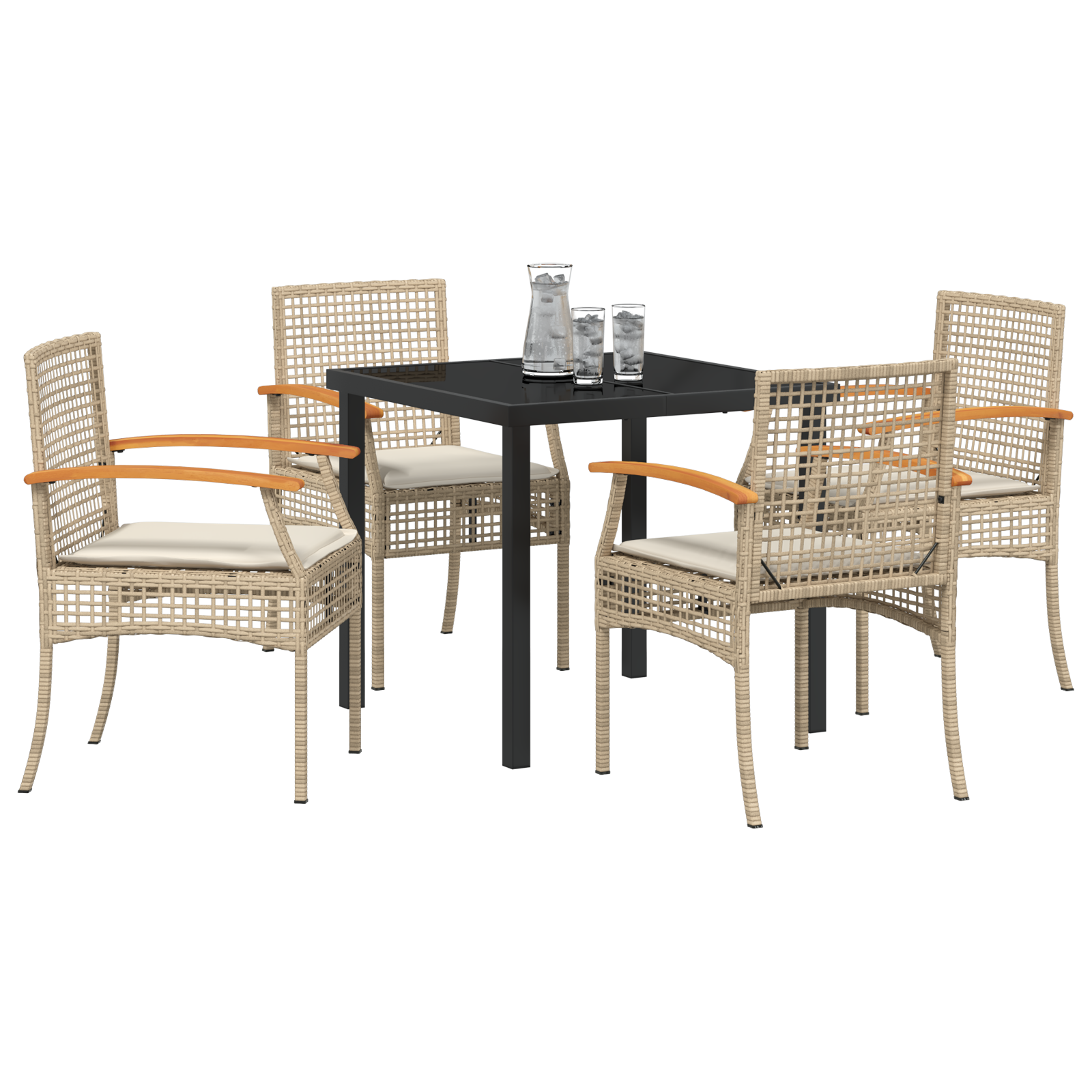 Set de dining pe 5 piese cu perne din rattan bej GartenMobel Dekor