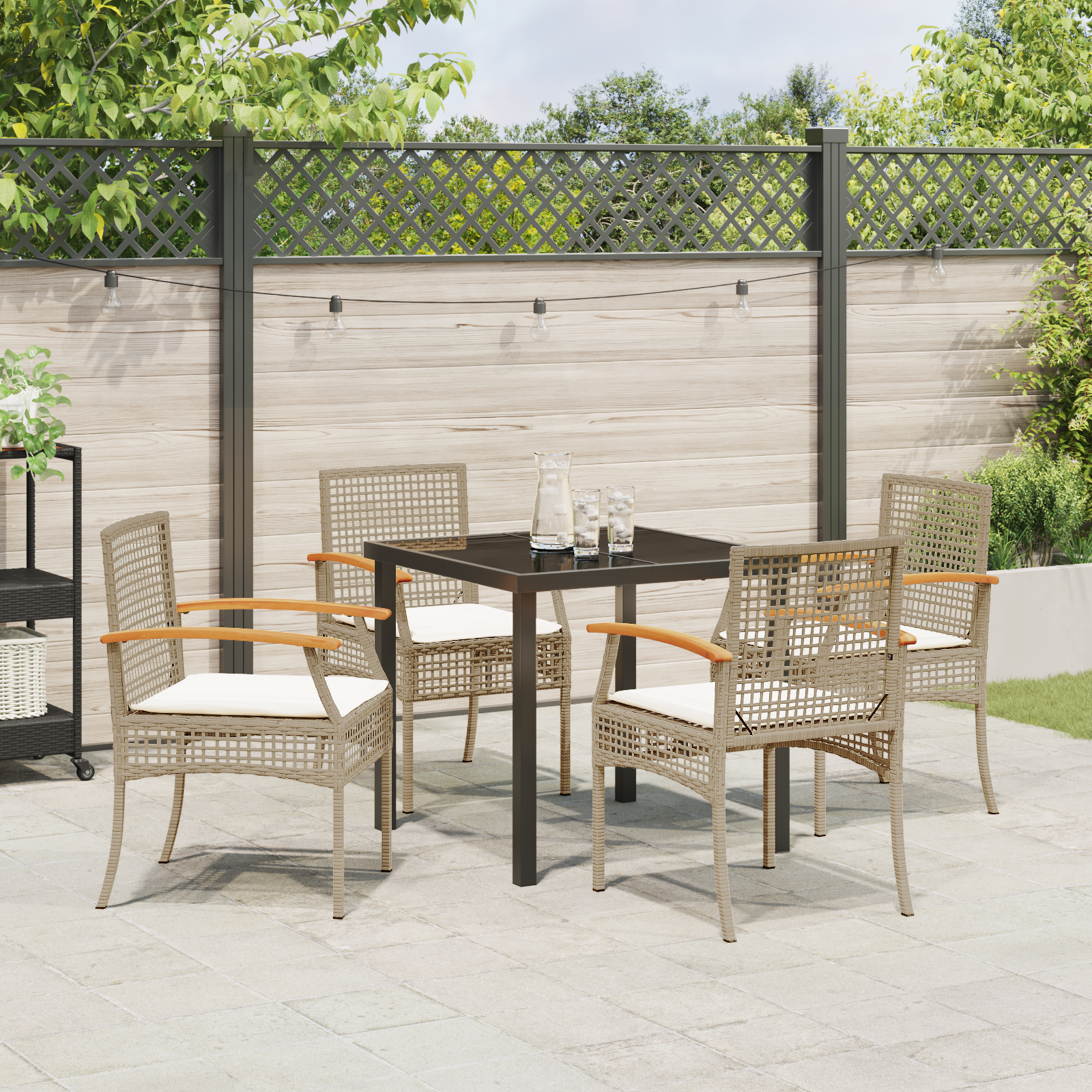Set de dining pe 5 piese cu perne din rattan bej GartenMobel Dekor