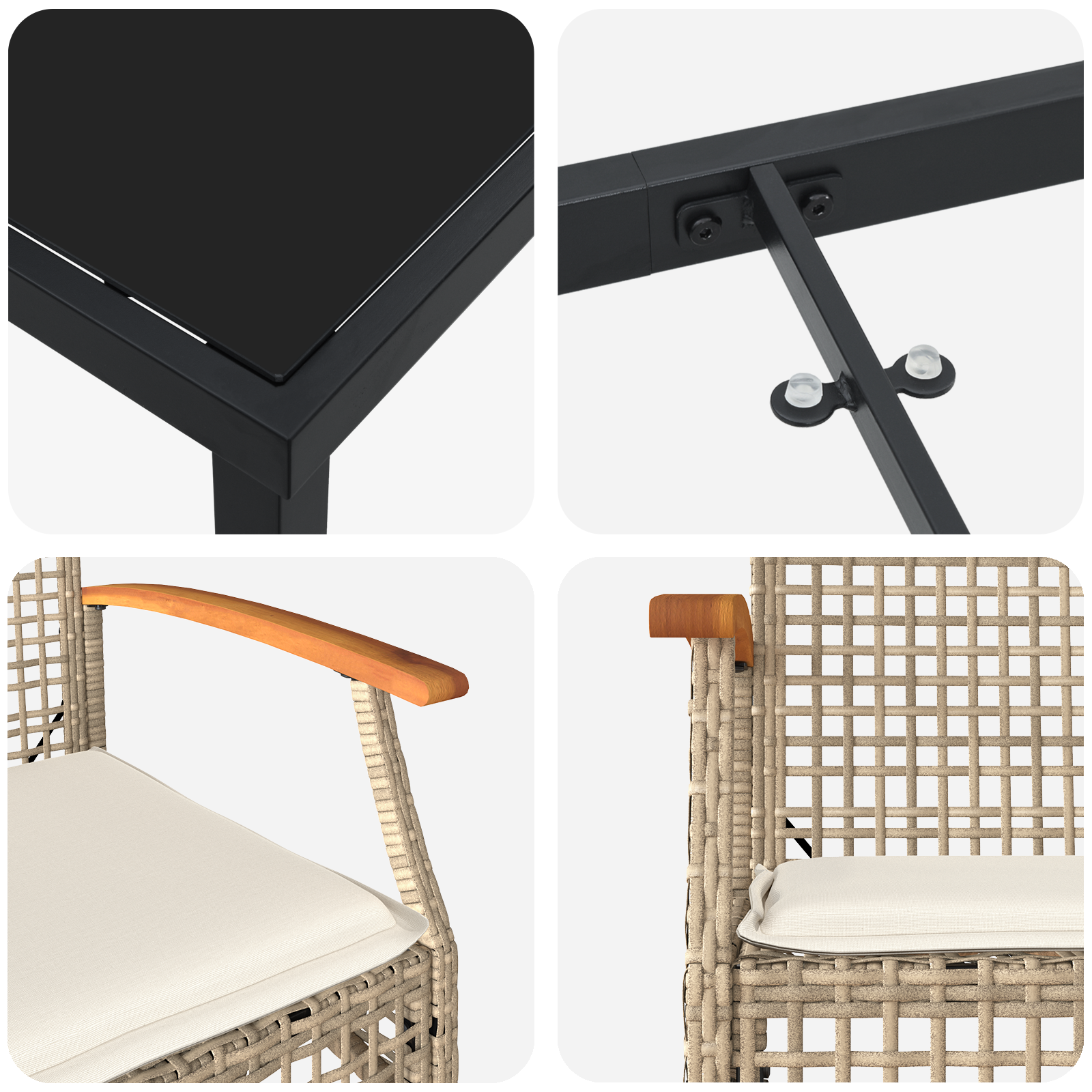 Set de dining pentru grădină cu perne Bej Ratan Poliester GartenMobel Dekor