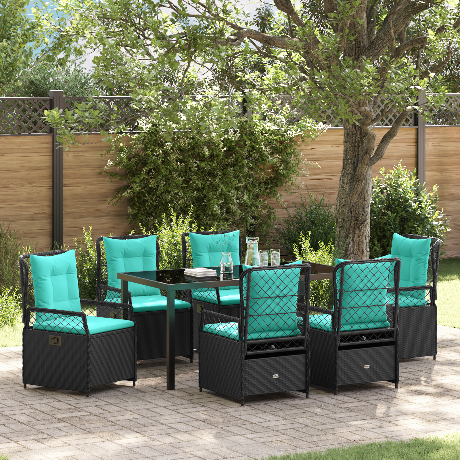 Set de dining pentru grădină de 7 piese din ratan polimer negru GartenMobel Dekor