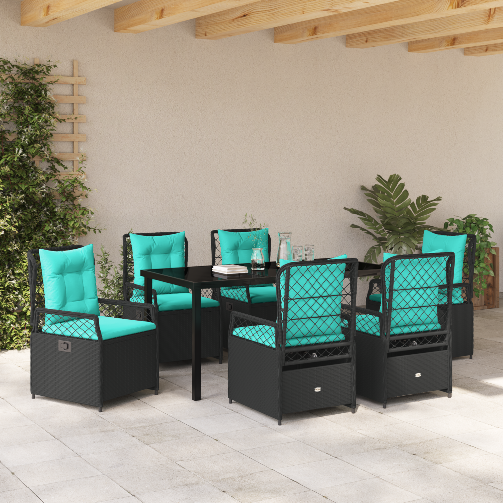 Set de dining pentru grădină de 7 piese din ratan polimer negru GartenMobel Dekor