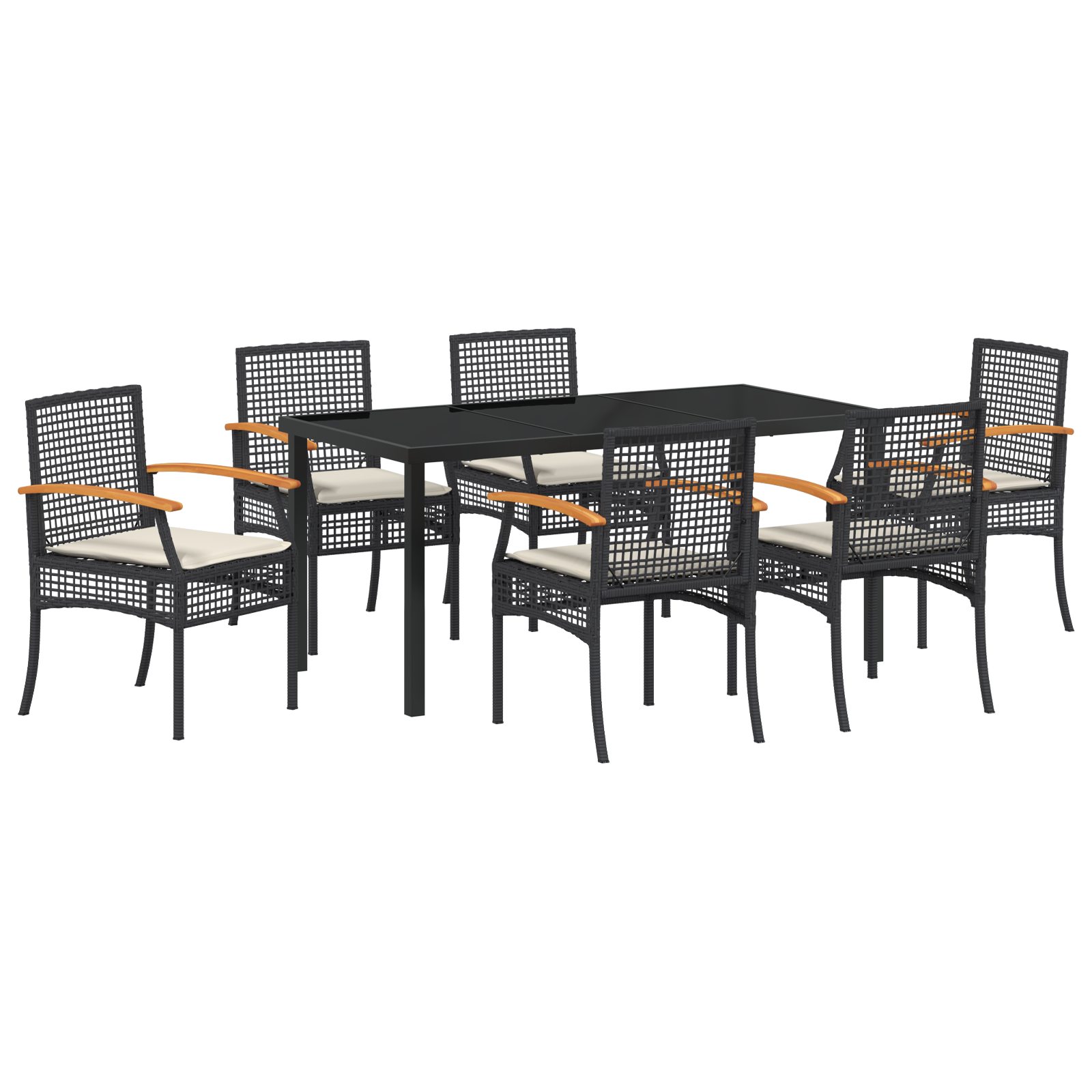 Set de masă pentru grădină 7 piese cu perne Negru Poliratan GartenMobel Dekor