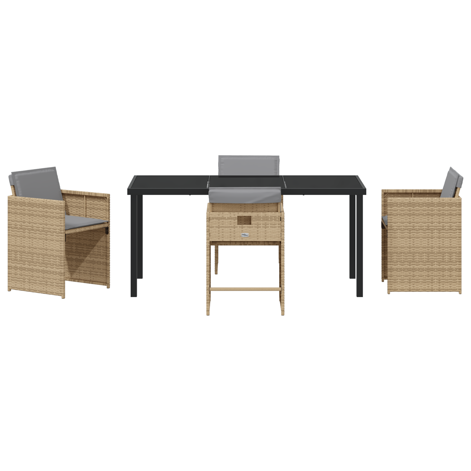 Set de Masă pentru Grădină  cu Perne Bej din Ratan Polimer, Masă Grădină  Neagră 160x80x73 cm cu Sticlă Securizată GartenMobel Dekor