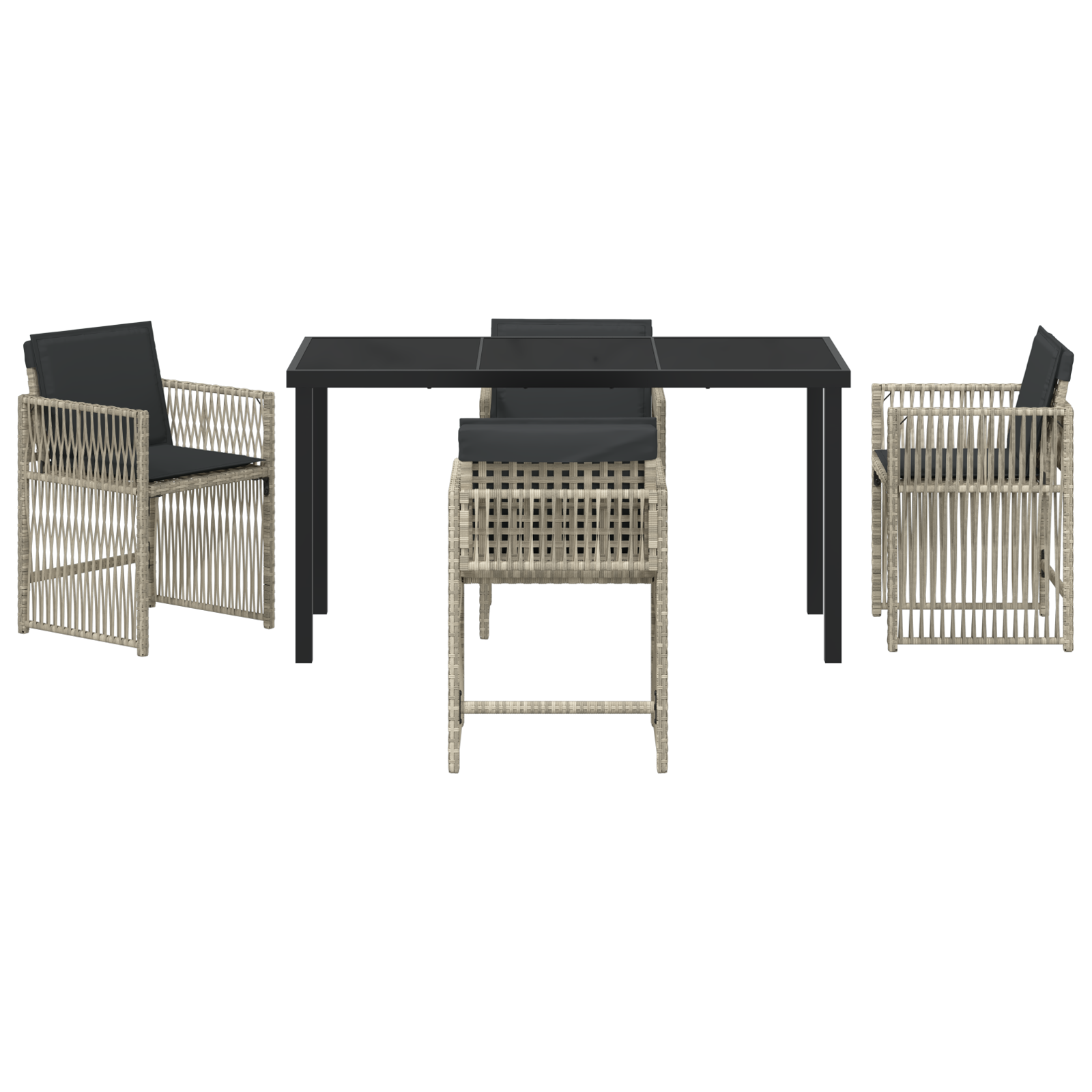 Set de masă de grădină  cu 5 piese și perne gri deschis din ratan polimerizat, Masă de grădină  neagră 160x80x73 cm cu sticlă securizată GartenMobel Dekor