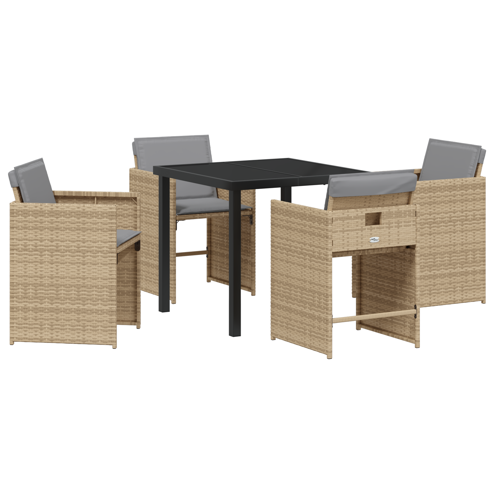 Set dining 5 piese grădină  cu perne bej din ratan poli, Masă grădină  neagră 80x80x73 cm din sticlă temperată GartenMobel Dekor