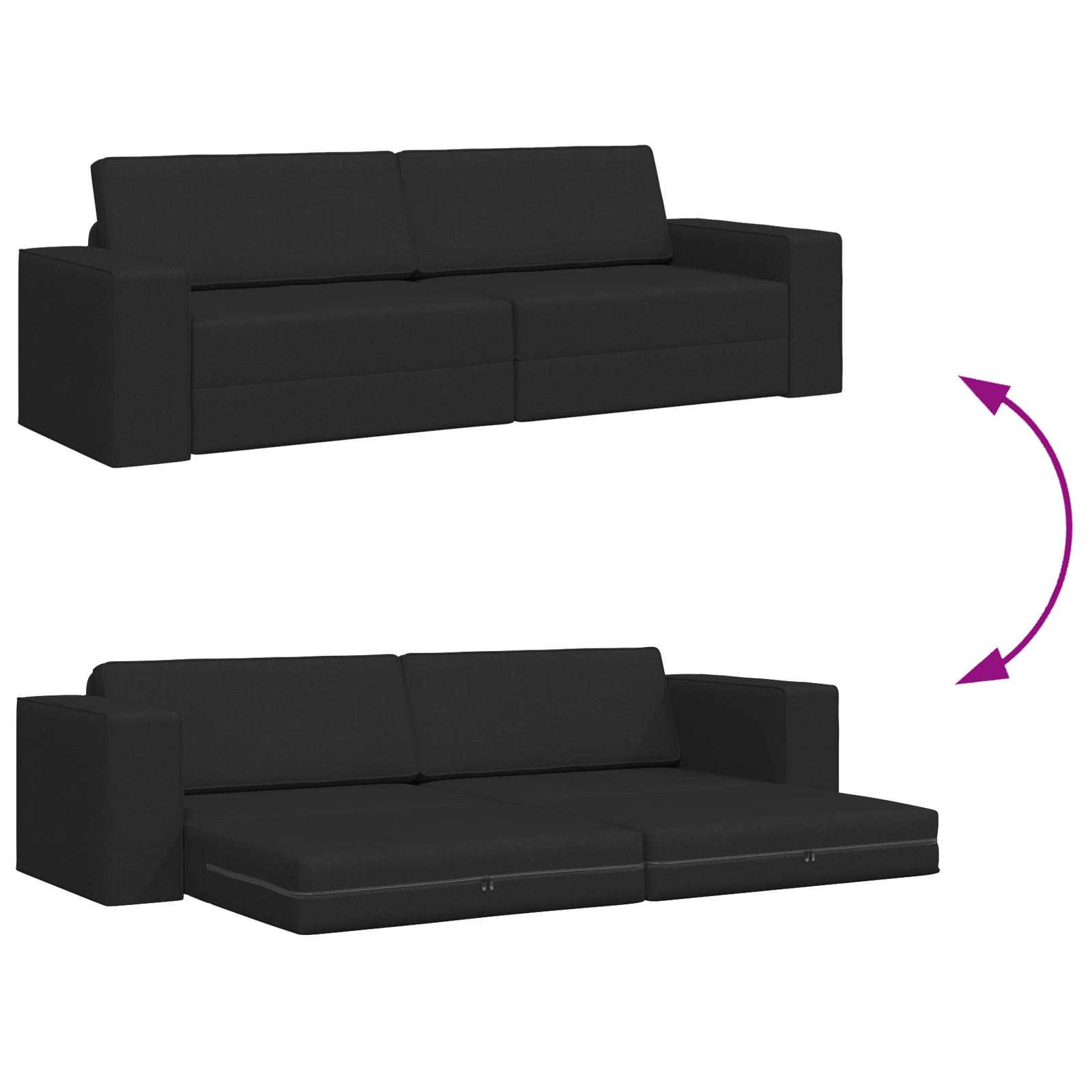 Canapea Pat 2-in-1 Neagră 245x150x60.5 cm Țesătură GartenMobel Dekor