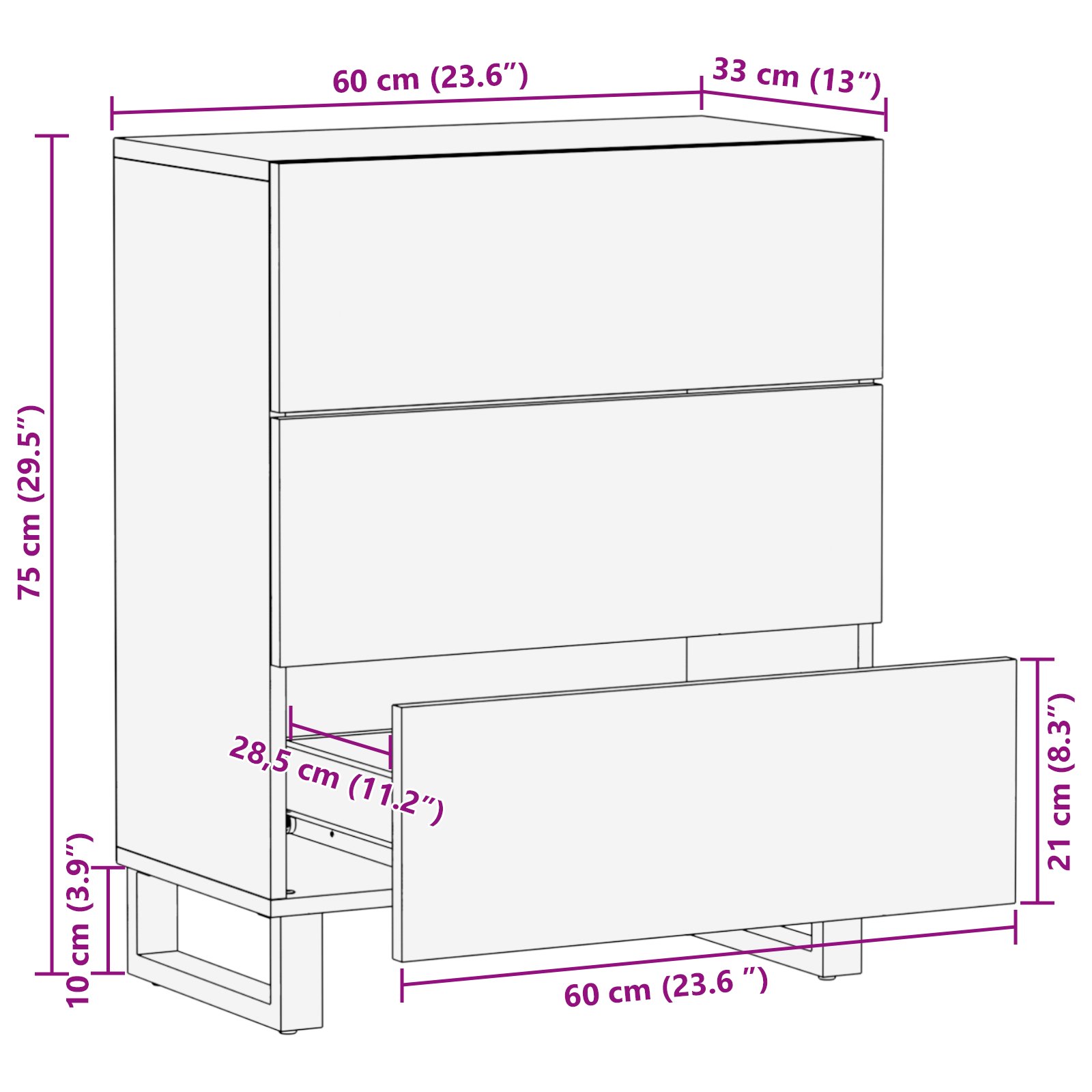 Dulap lateral 60x33.5x75 cm din lemn solid de mango GartenMobel Dekor