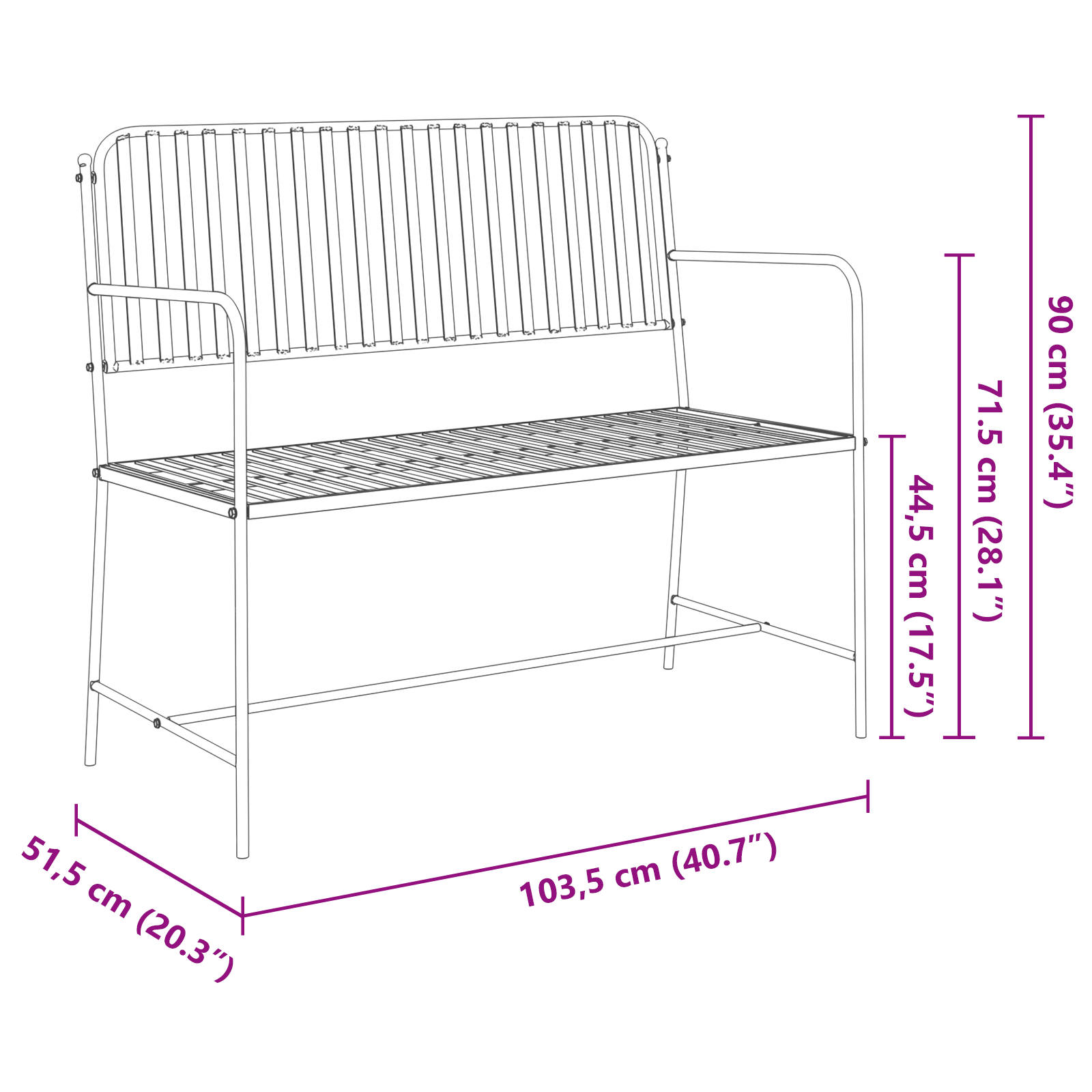 Bancă Alb Metal 103.5 x 51.5 x 90 cm Durabil Bancă de exterior GartenMobel Dekor