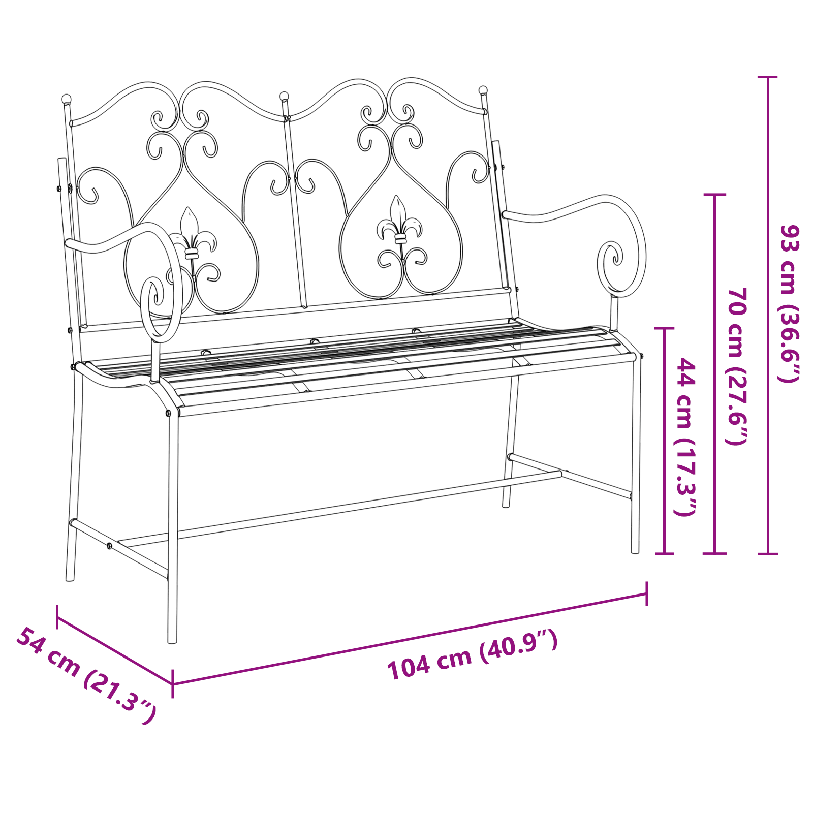 Bancă de Exterior Neagră Metal Standard Robustă GartenMobel Dekor