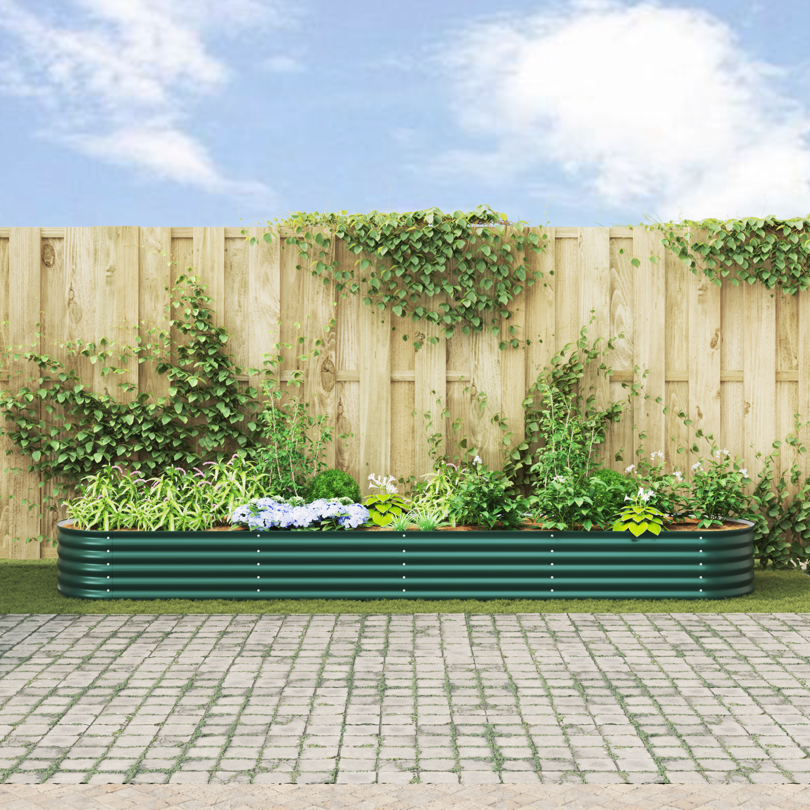 Grădină Rasă Pe Pat Verde 400x80x44 cm Oțel galvanizat GartenMobel Dekor