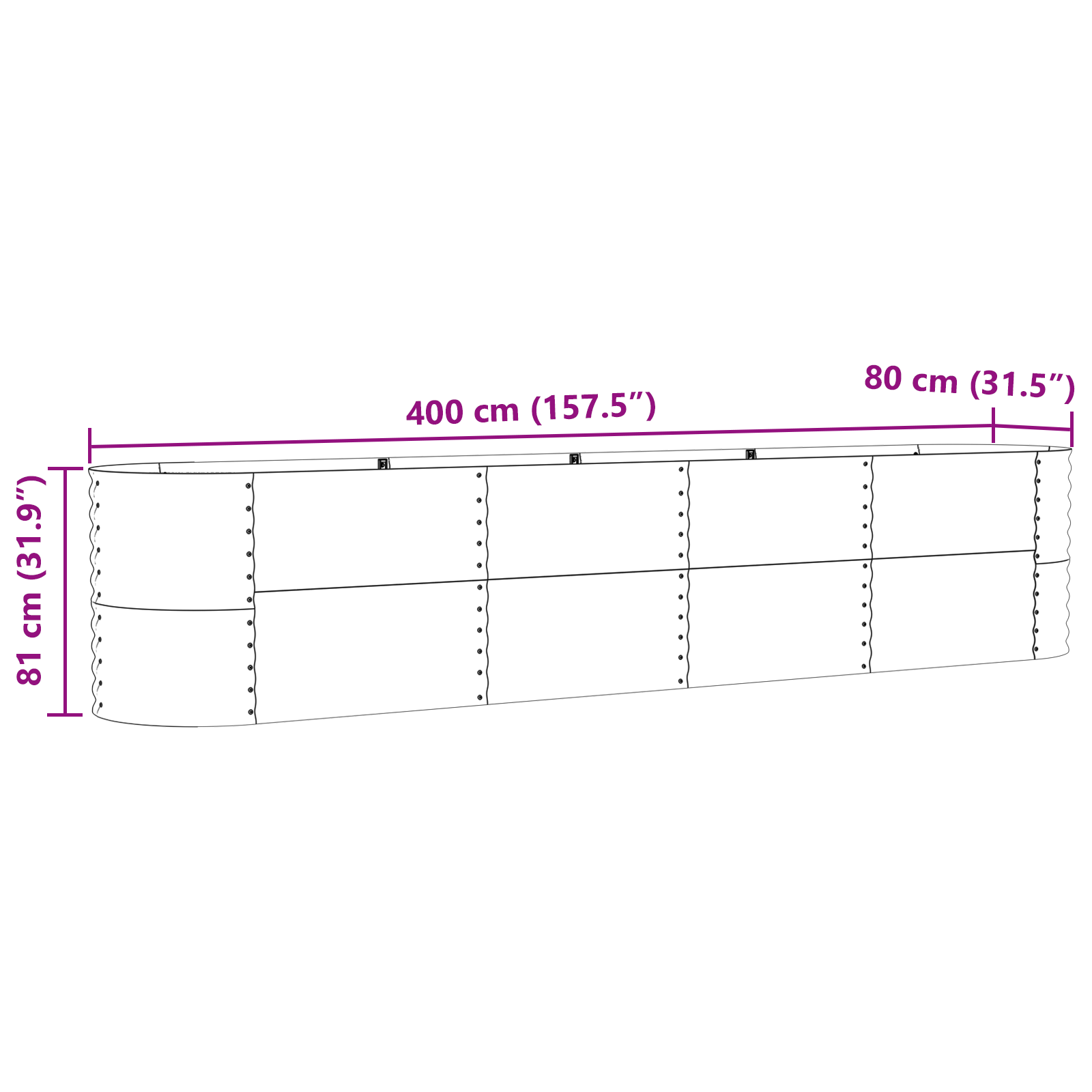 Pat Ridicat pentru Grădină, Maro, 400x80x81 cm, Oțel Galvanizat GartenMobel Dekor