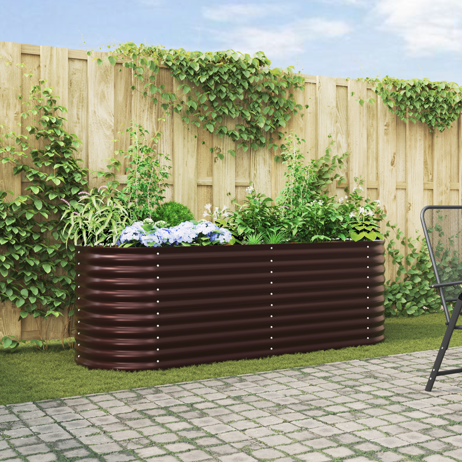 Pat Ridicat pentru Grădină Maro 240x80x81 cm din Oțel Galvanizat GartenMobel Dekor