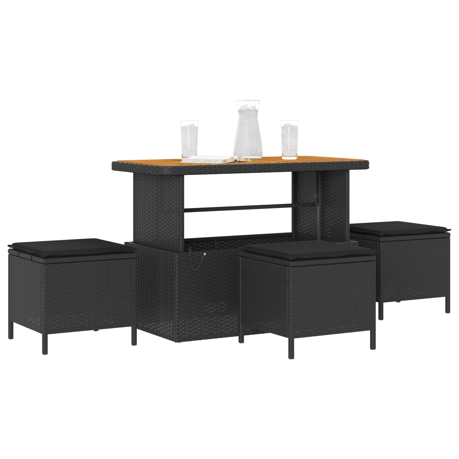 Set Masă Grădină 4 Piese cu Perne Negru Poliratan Acacia GartenMobel Dekor