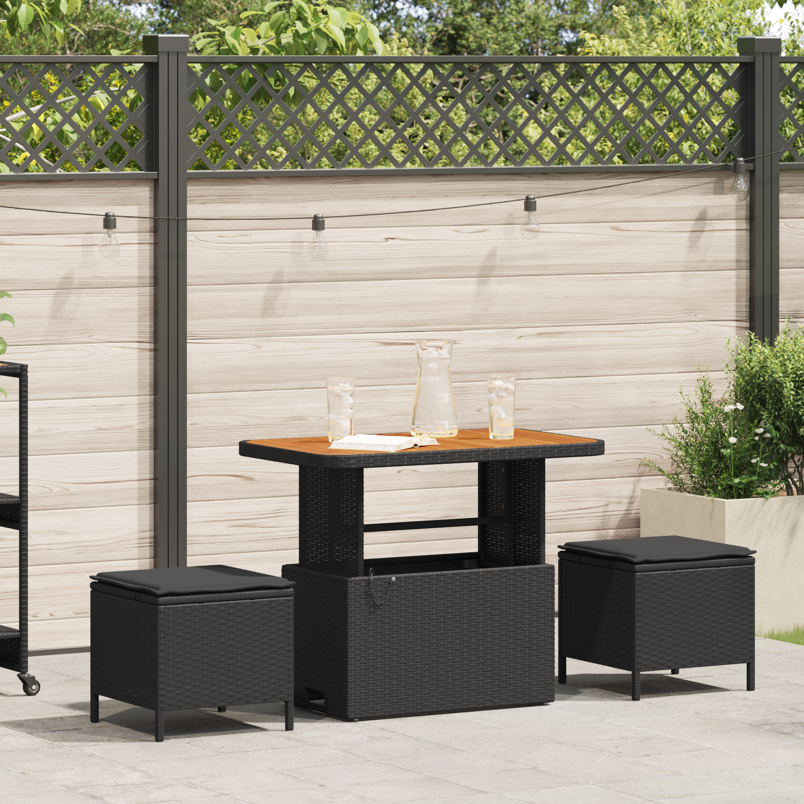 Set de Dining pentru Grădină cu 3 Piese cu Perne Negru Poliratan Acacia GartenMobel Dekor