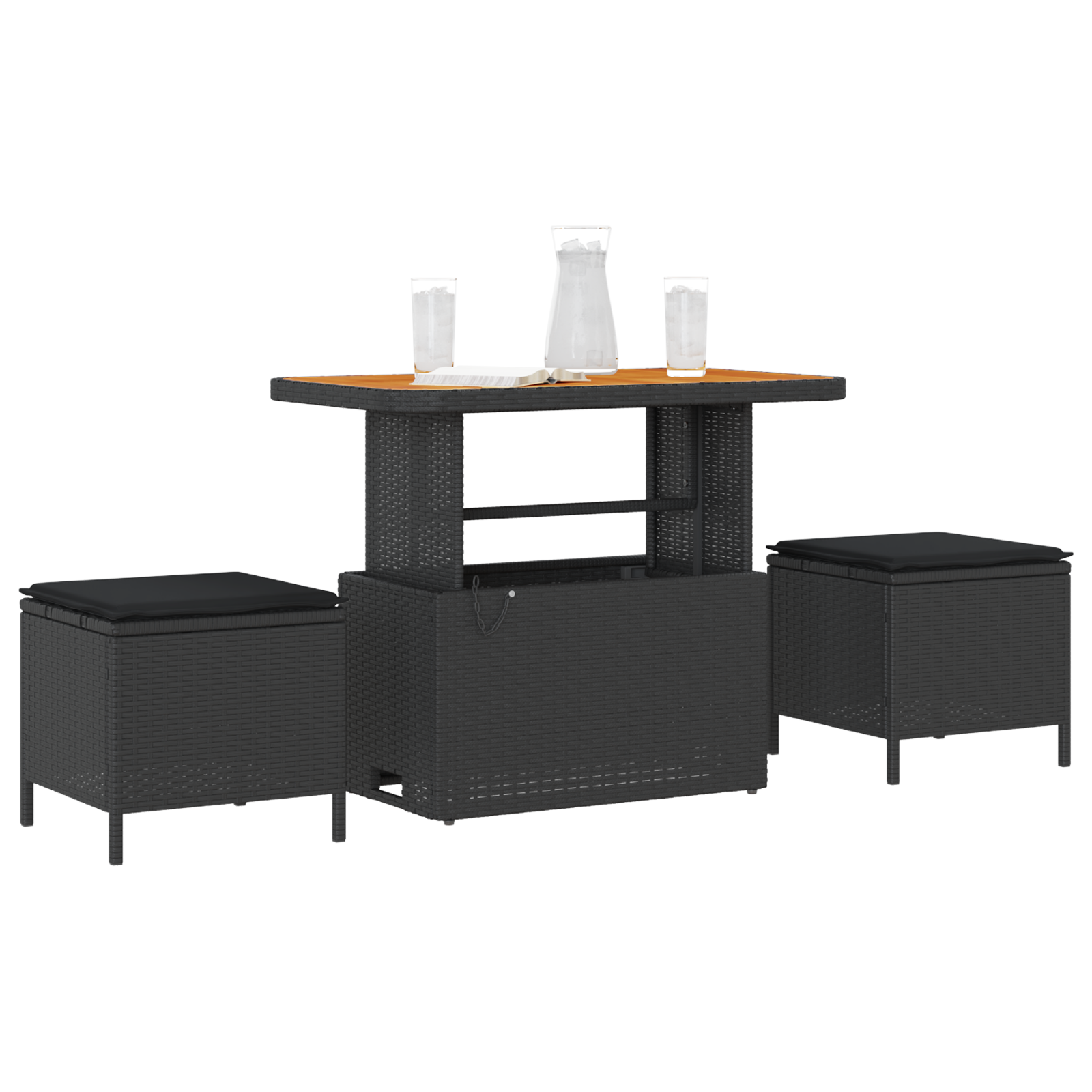 Set de Dining pentru Grădină cu 3 Piese cu Perne Negru Poliratan Acacia GartenMobel Dekor