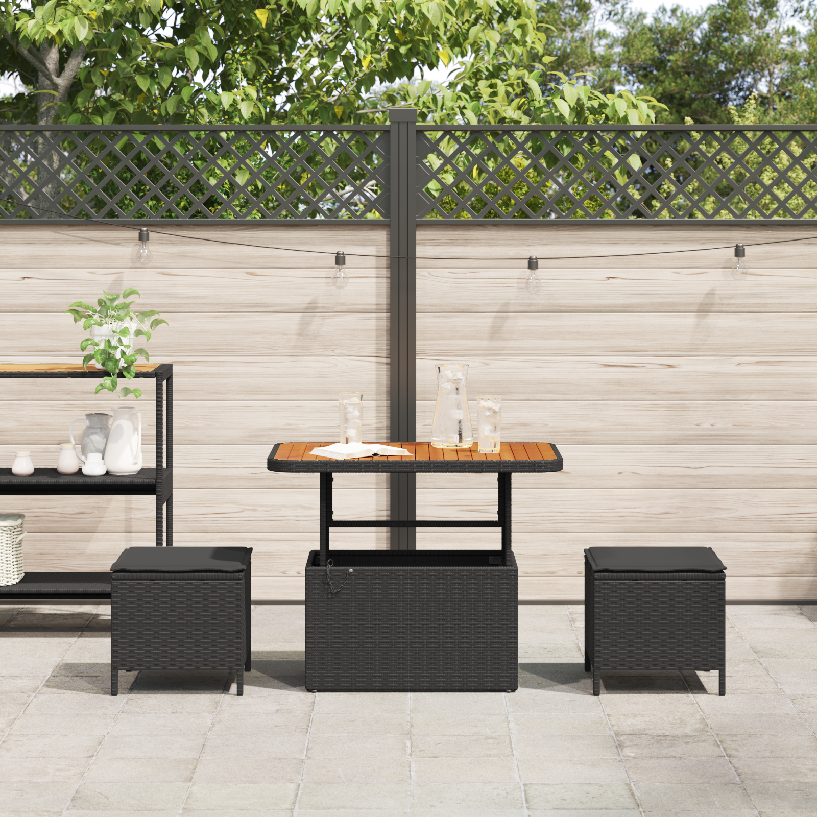 Set de Dining pentru Grădină cu 3 Piese cu Perne Negru Poliratan Acacia GartenMobel Dekor