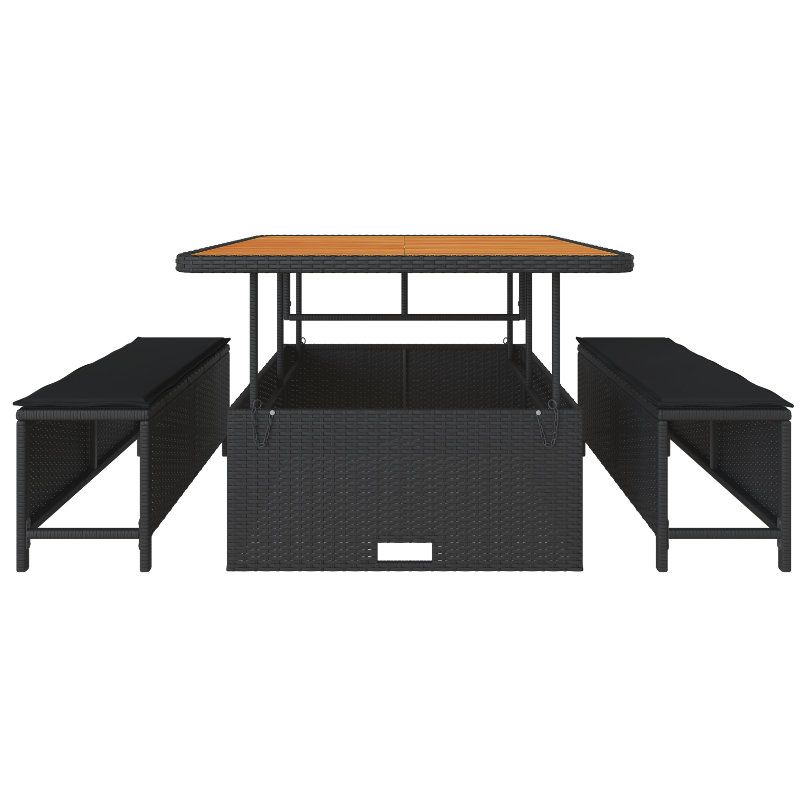 Set de Masă pentru Grădină cu Perne Negru Poliratan Acacia GartenMobel Dekor