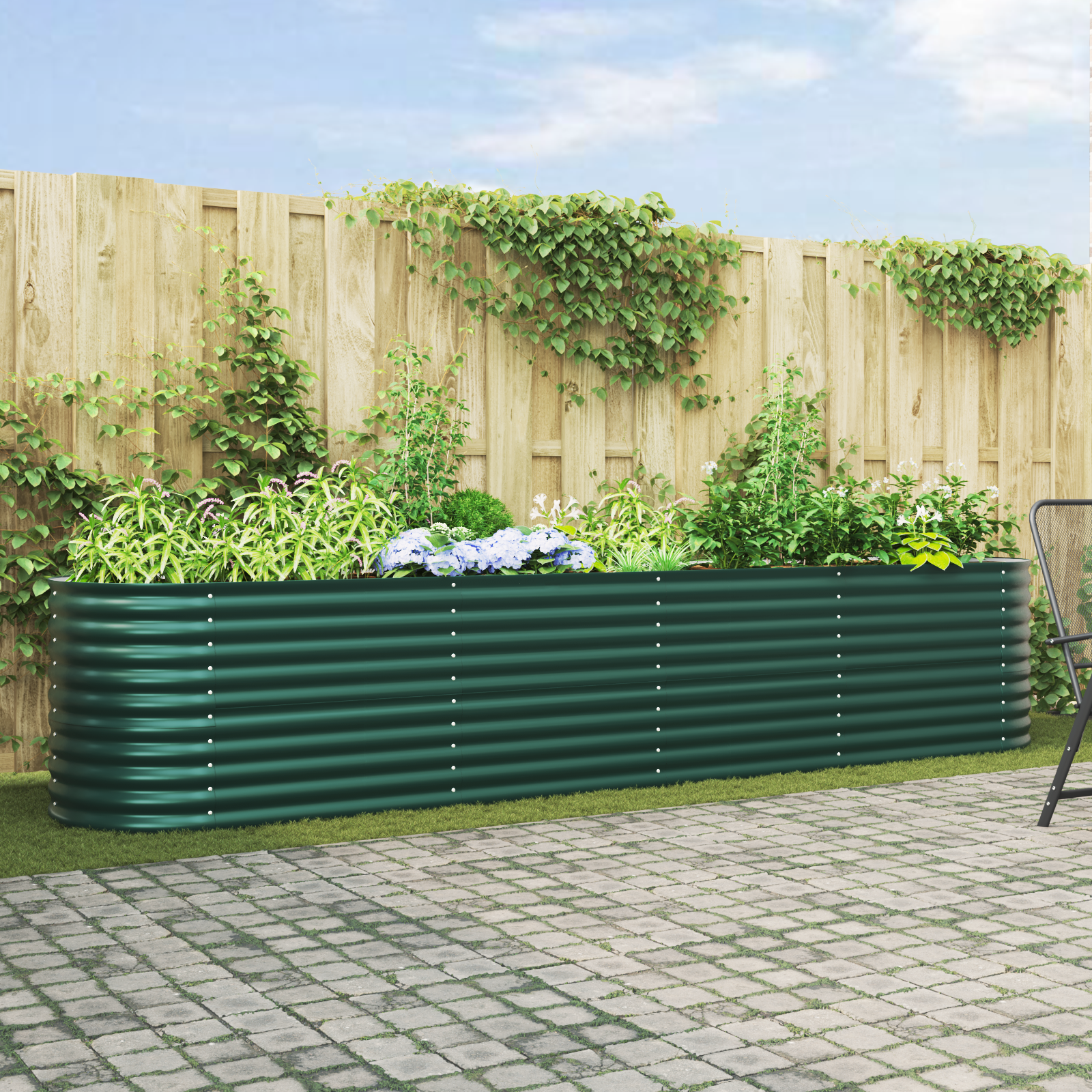 Pat ridicat pentru grădină , verde, 400x80x81 cm, din oțel galvanizat GartenMobel Dekor