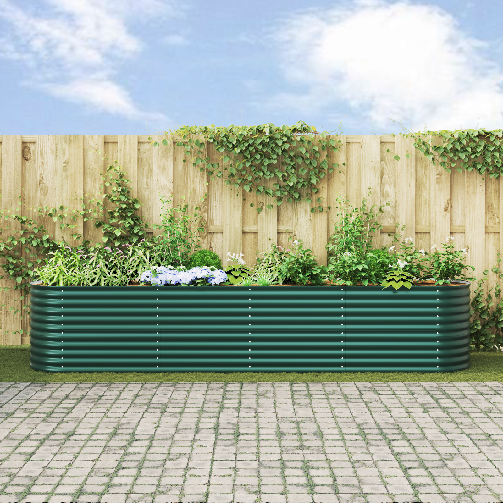 Pat ridicat pentru grădină , verde, 400x80x81 cm, din oțel galvanizat GartenMobel Dekor