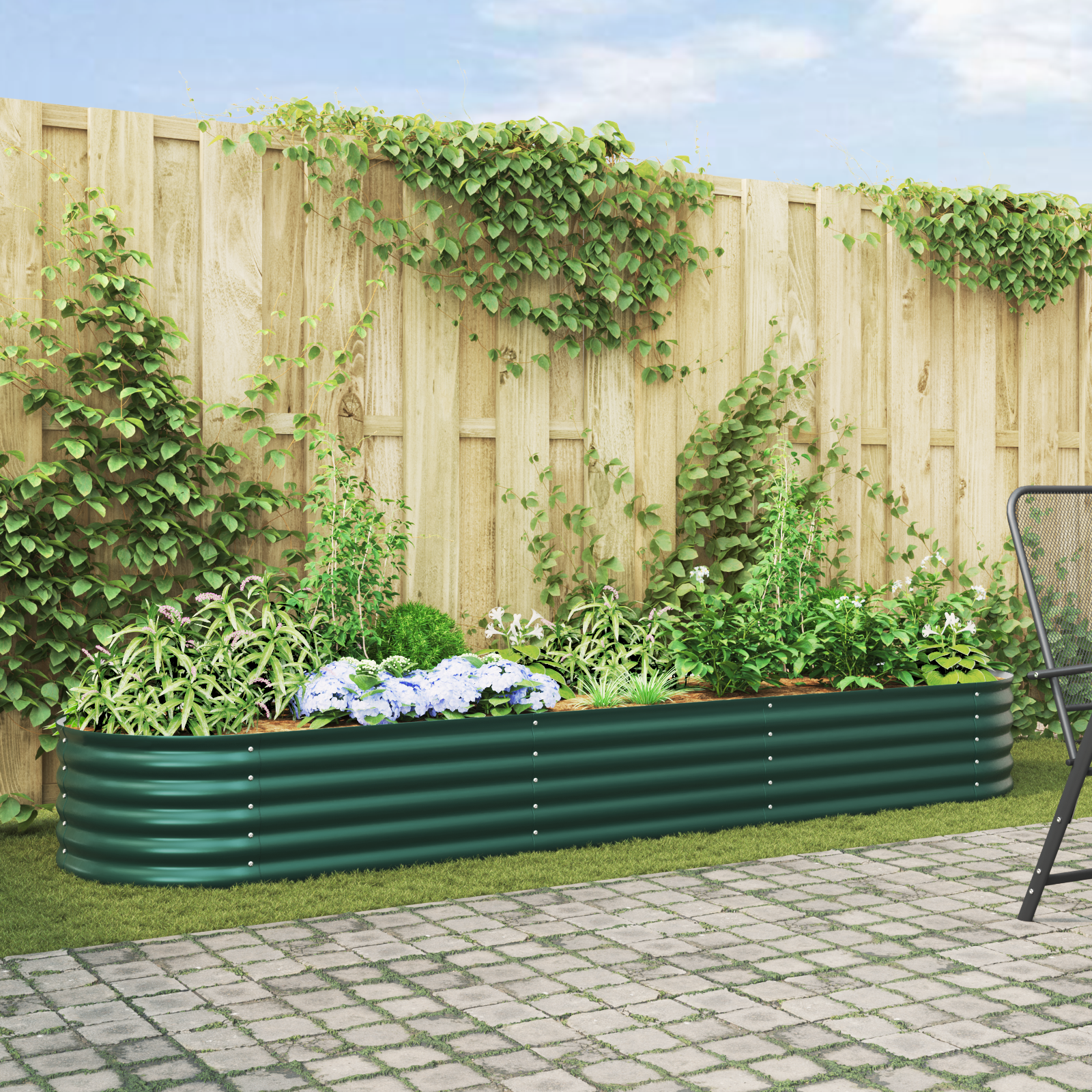 Pat ridicat pentru grădină verde 320x80x44 cm din oțel galvanizat GartenMobel Dekor