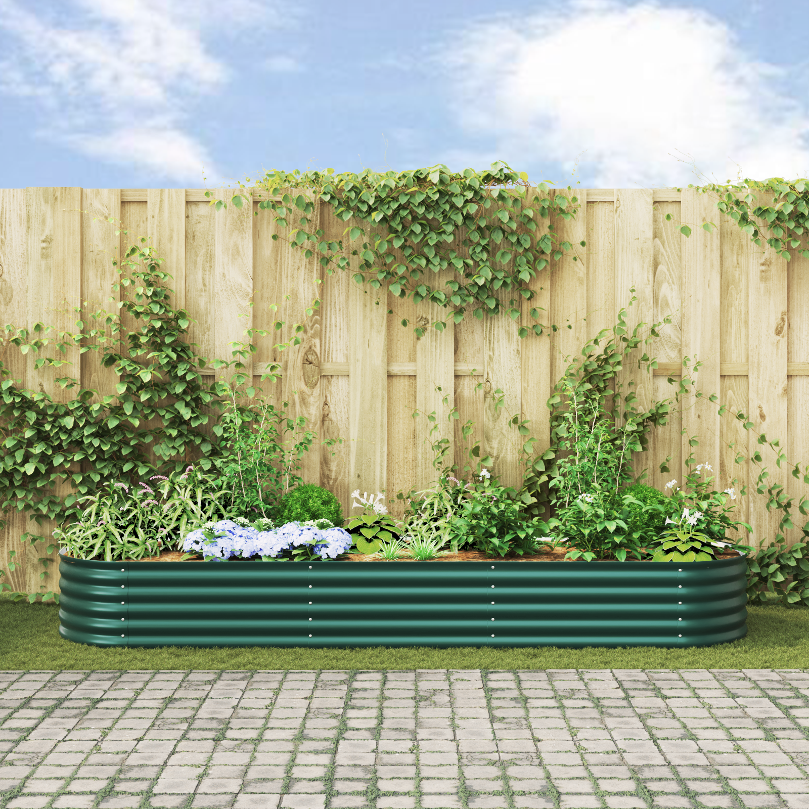 Pat ridicat pentru grădină verde 320x80x44 cm din oțel galvanizat GartenMobel Dekor
