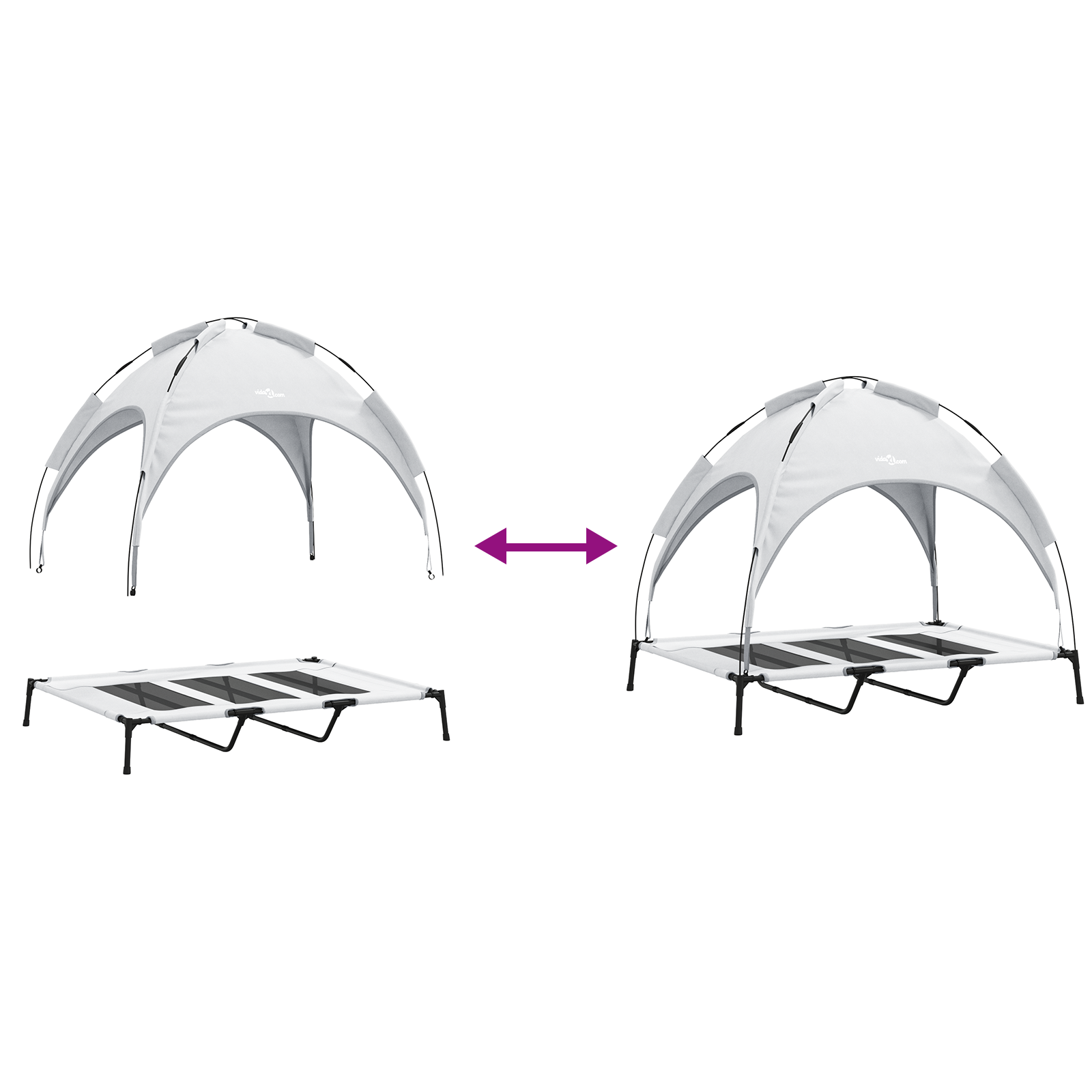 Pat pentru câini ridicat cu copertină Gri argintiu XL Oțel GartenMobel Dekor