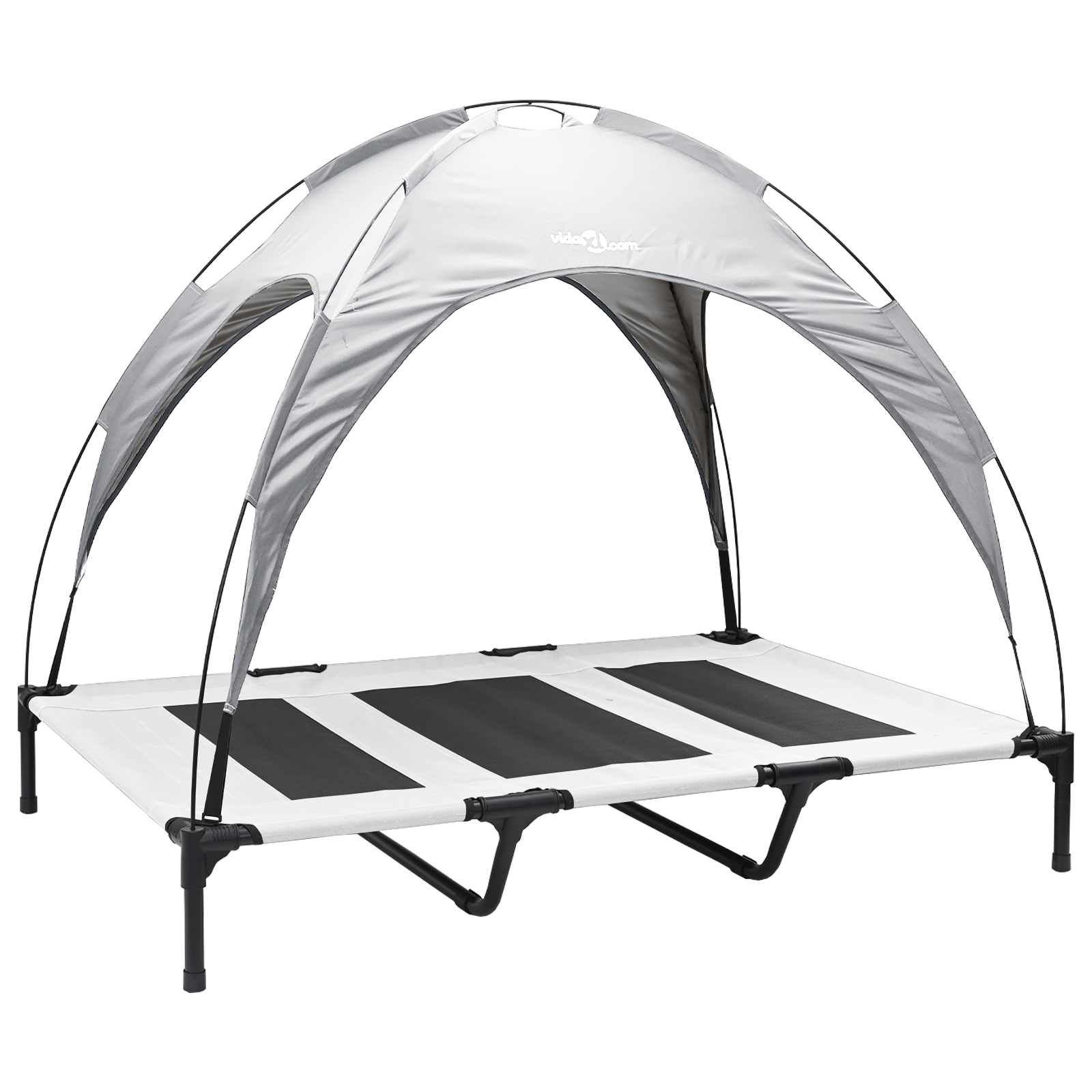 Pat pentru câini ridicat cu copertină Gri argintiu XL Oțel GartenMobel Dekor