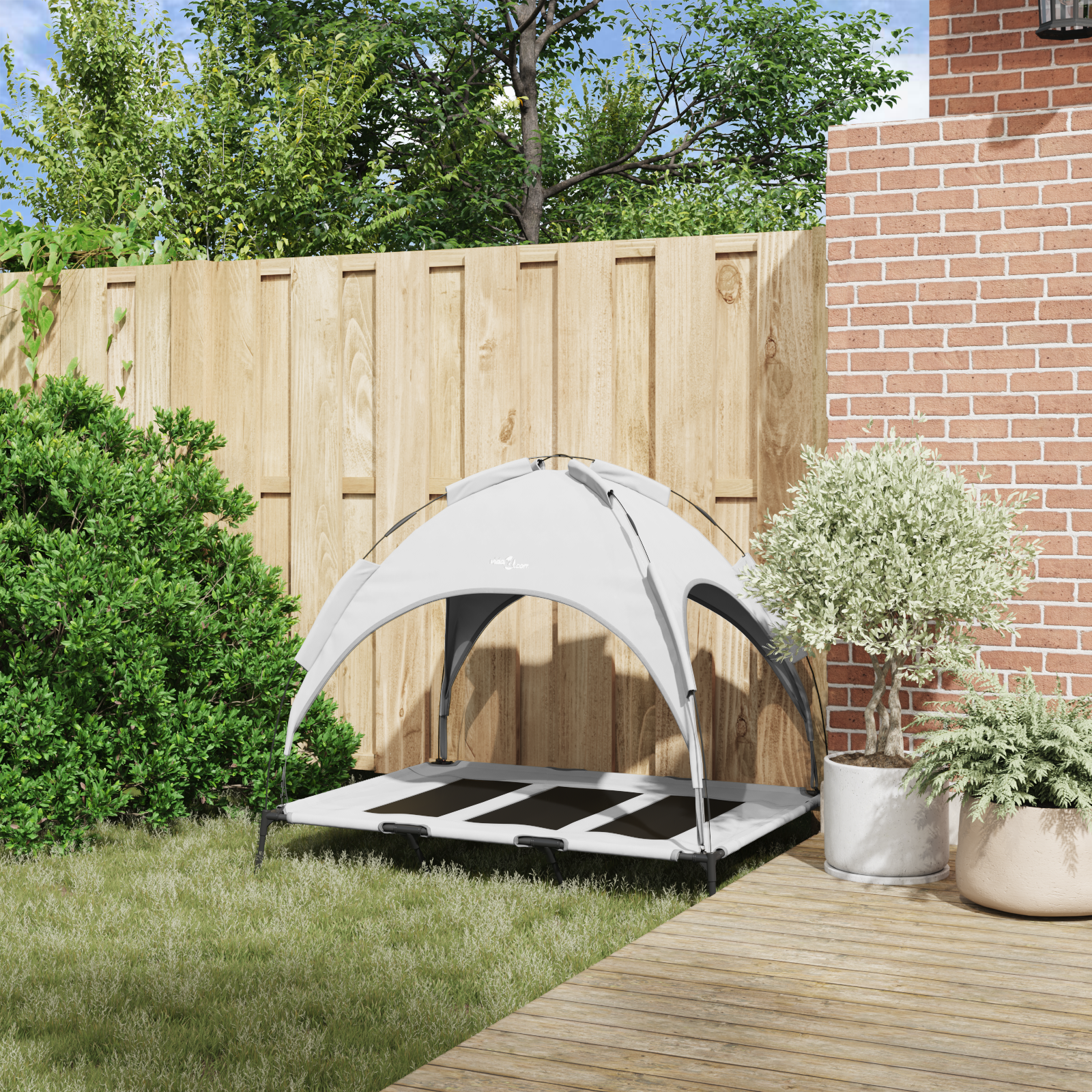 Pat pentru câini ridicat cu copertină Gri argintiu XL Oțel GartenMobel Dekor