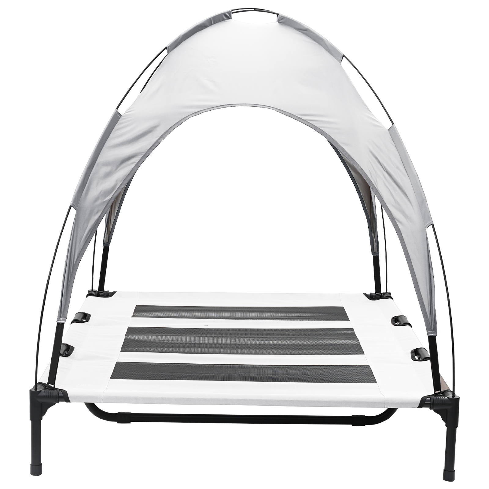 Pat pentru câini ridicat cu copertină Gri argintiu XL Oțel GartenMobel Dekor