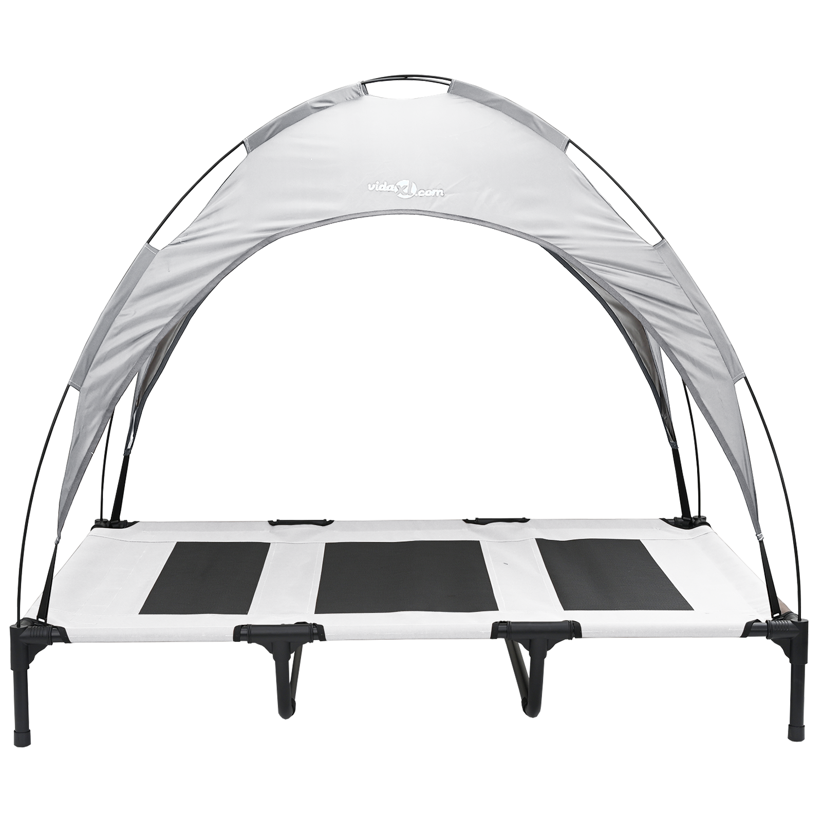 Pat pentru câini ridicat cu copertină Gri argintiu XL Oțel GartenMobel Dekor