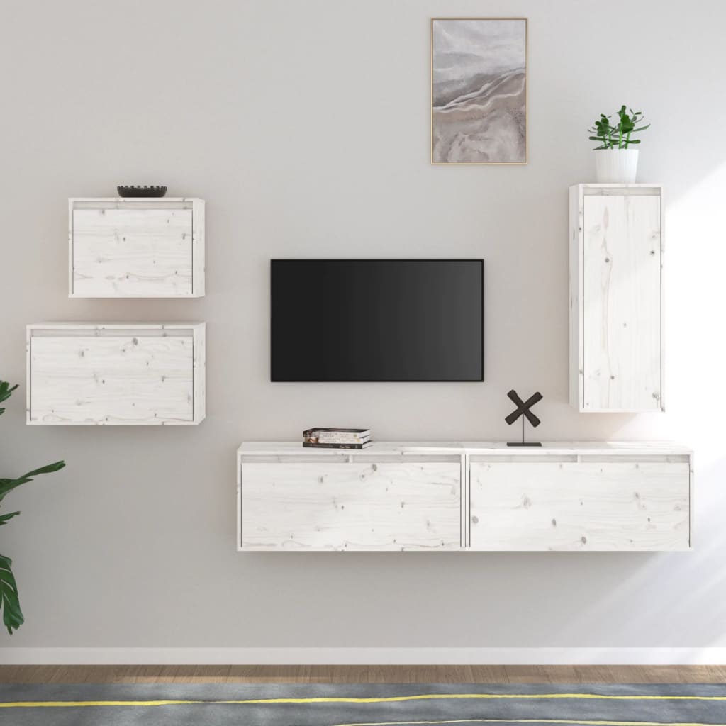 Comode TV, alb, 5 buc., lemn masiv de pin GartenMobel Dekor