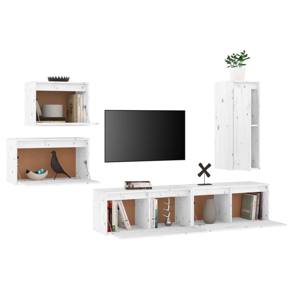 Comode TV, alb, 5 buc., lemn masiv de pin GartenMobel Dekor