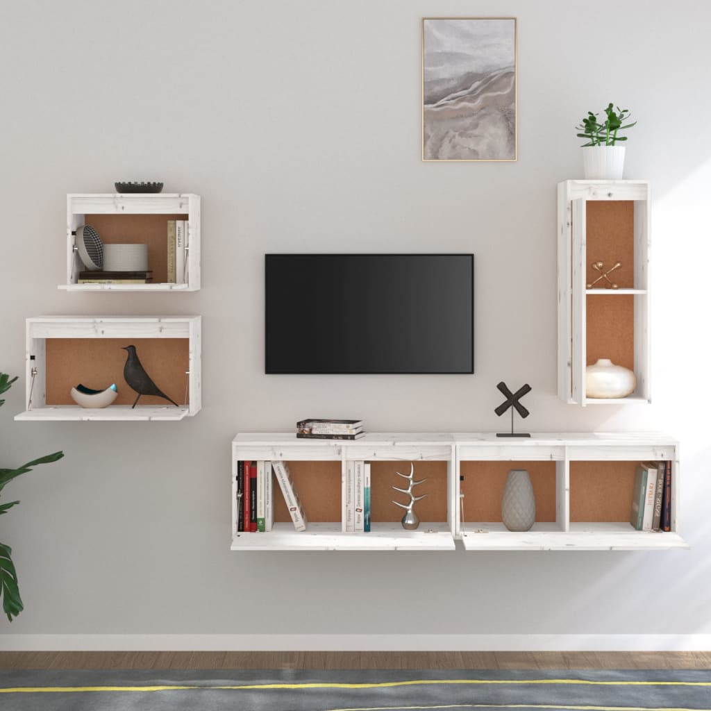 Comode TV, alb, 5 buc., lemn masiv de pin GartenMobel Dekor