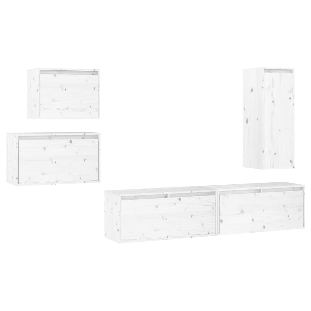 Comode TV, alb, 5 buc., lemn masiv de pin GartenMobel Dekor