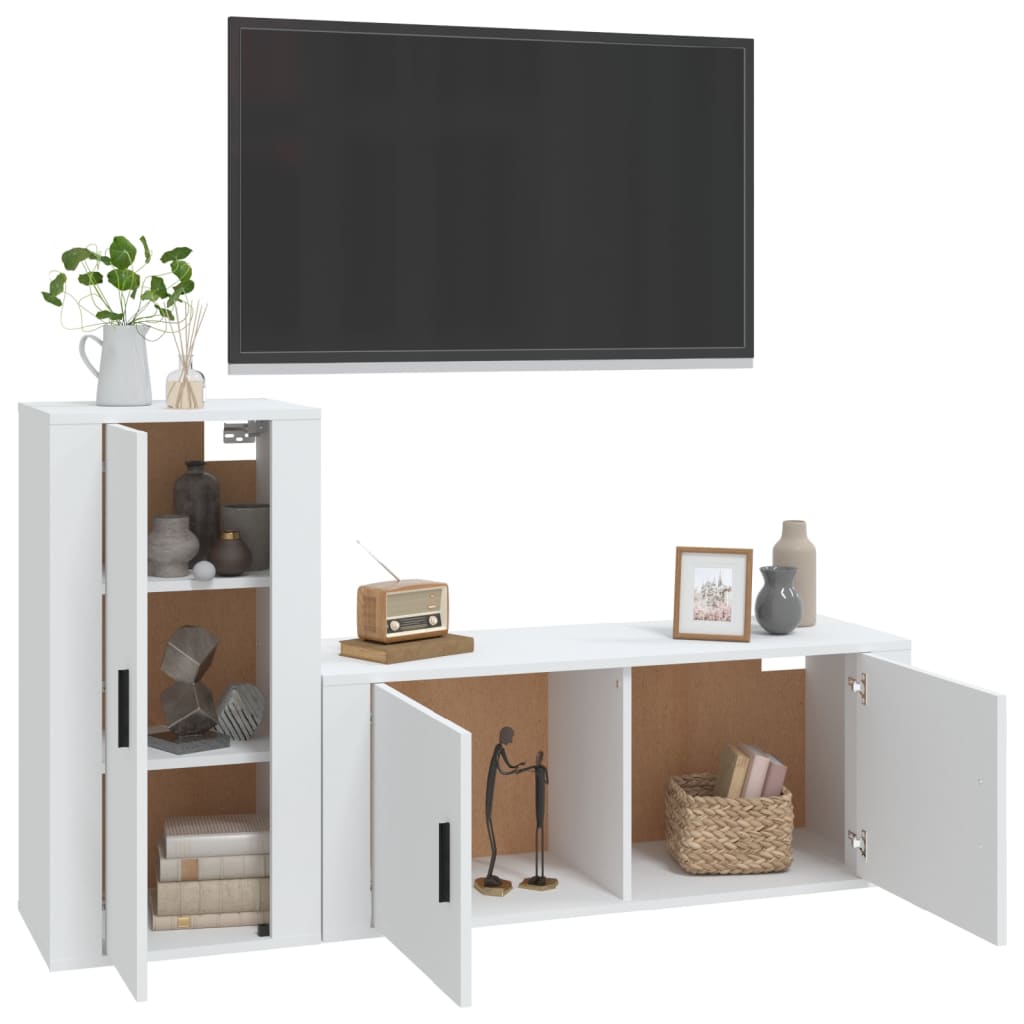 Set dulap TV, 2 piese, alb, lemn prelucrat GartenMobel Dekor