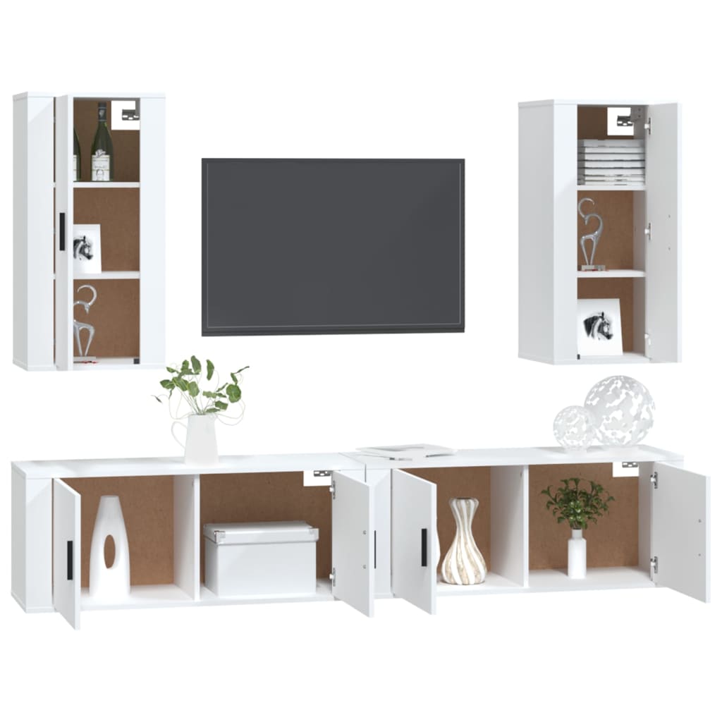 Set dulap TV, 4 piese, alb, lemn prelucrat GartenMobel Dekor