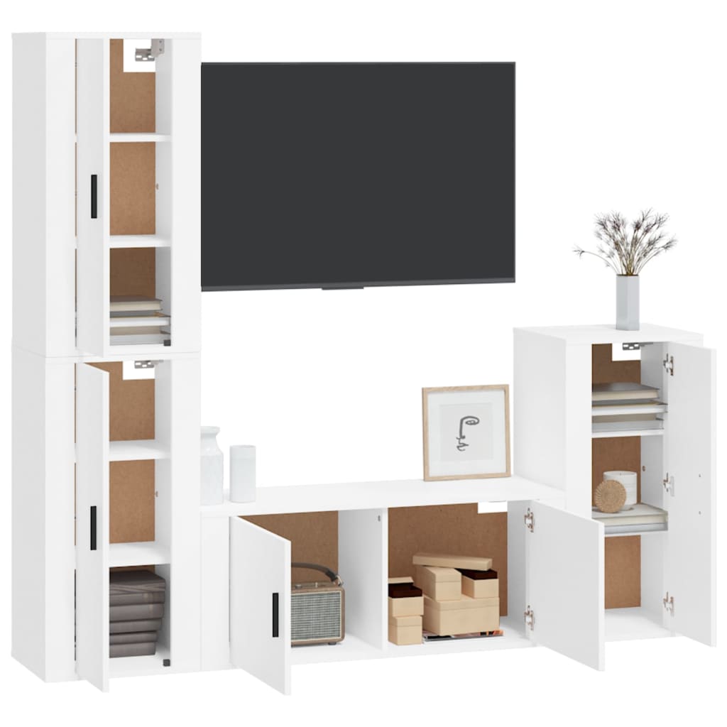 Set dulap TV, 4 piese, alb, lemn prelucrat GartenMobel Dekor