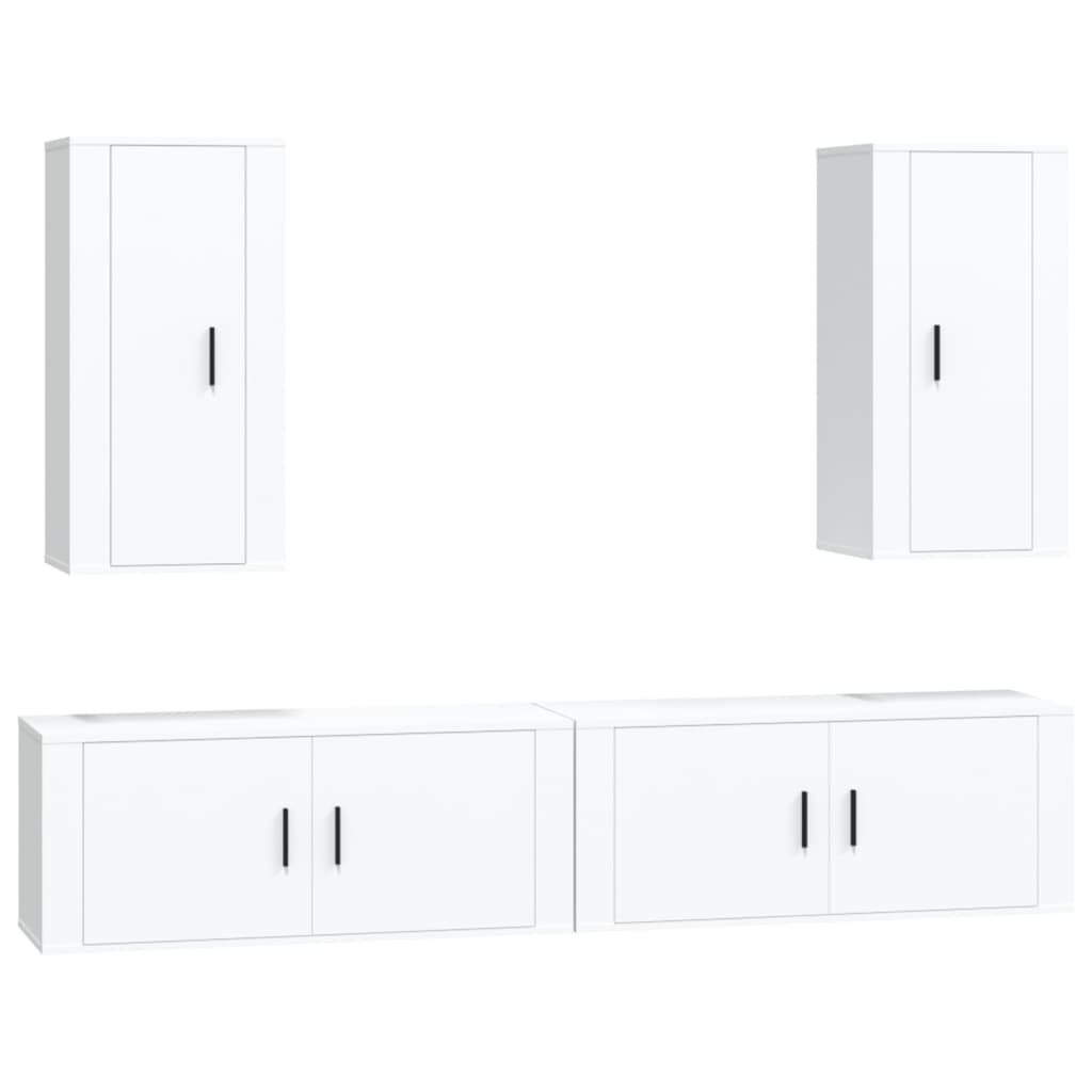 Set dulap TV, 4 piese, alb, lemn prelucrat GartenMobel Dekor