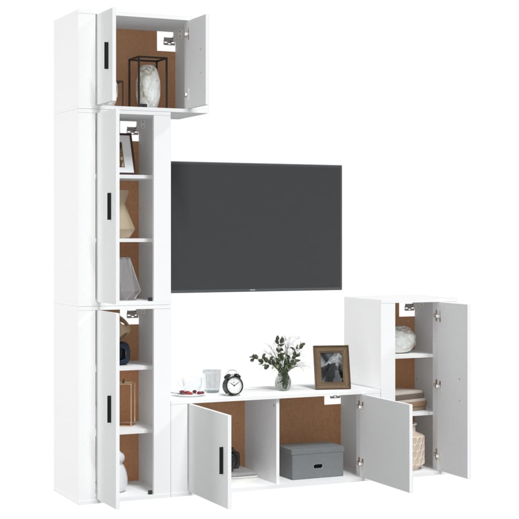 Set dulap TV, 5 piese, alb, lemn prelucrat GartenMobel Dekor