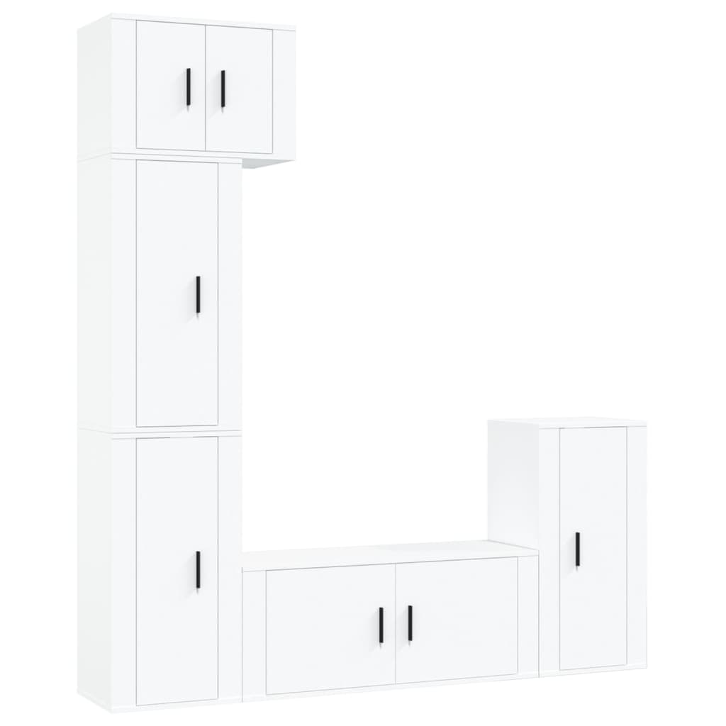 Set dulap TV, 5 piese, alb, lemn prelucrat GartenMobel Dekor