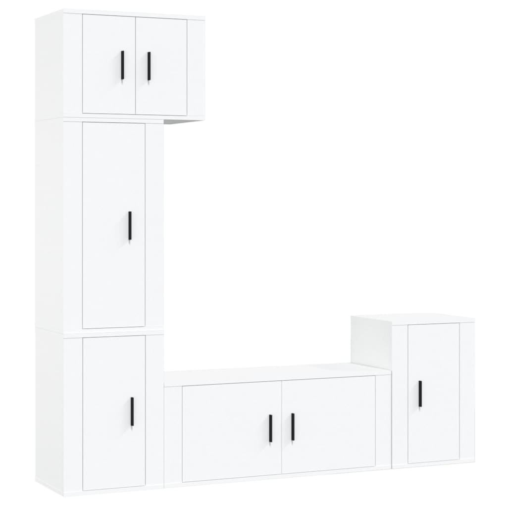Set dulap TV, 5 piese, alb, lemn prelucrat GartenMobel Dekor